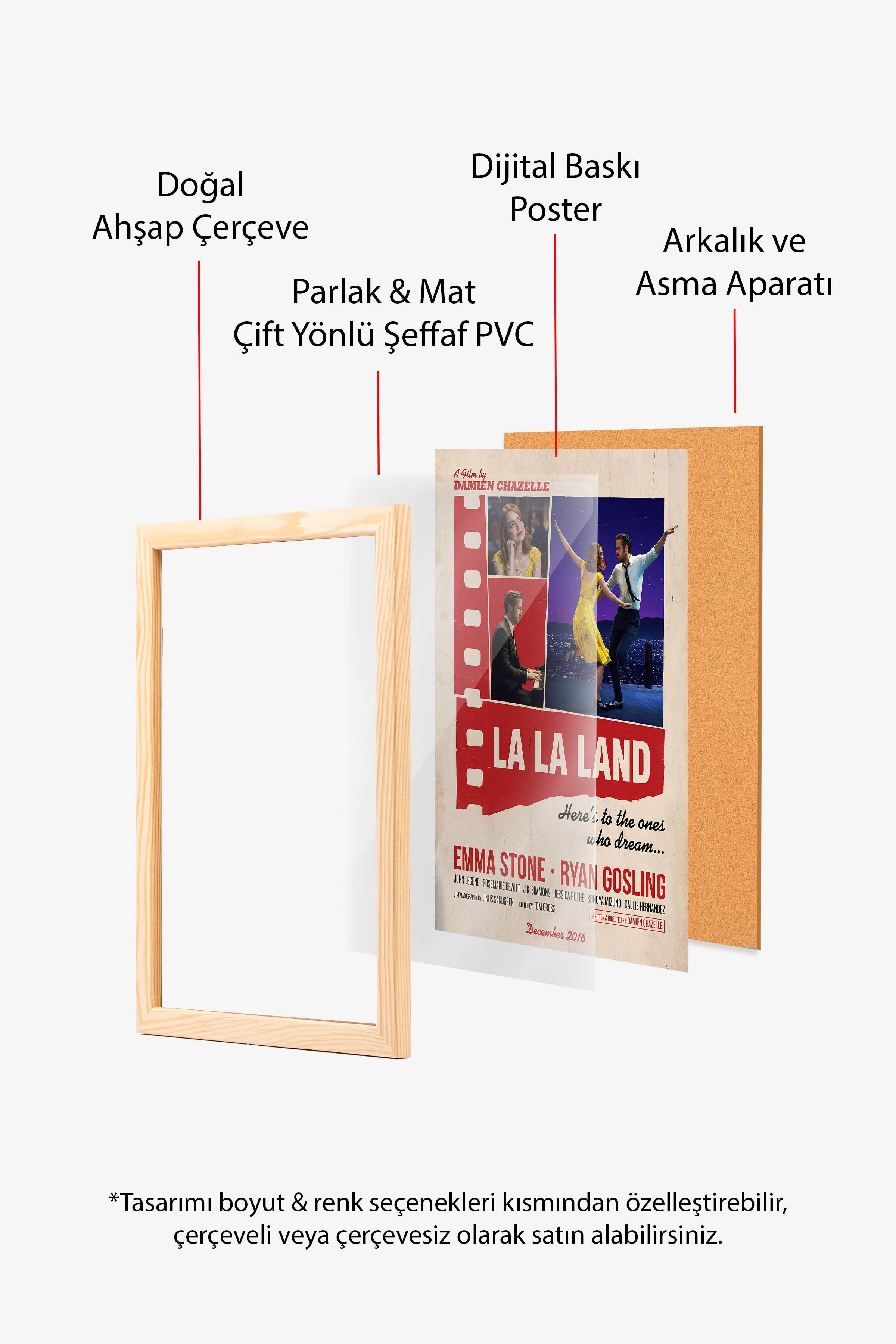 La La Land Ahşap Çerçeveli Poster, Sinema ve Dizi Tablo, Film Dizi Afişleri NO:112901