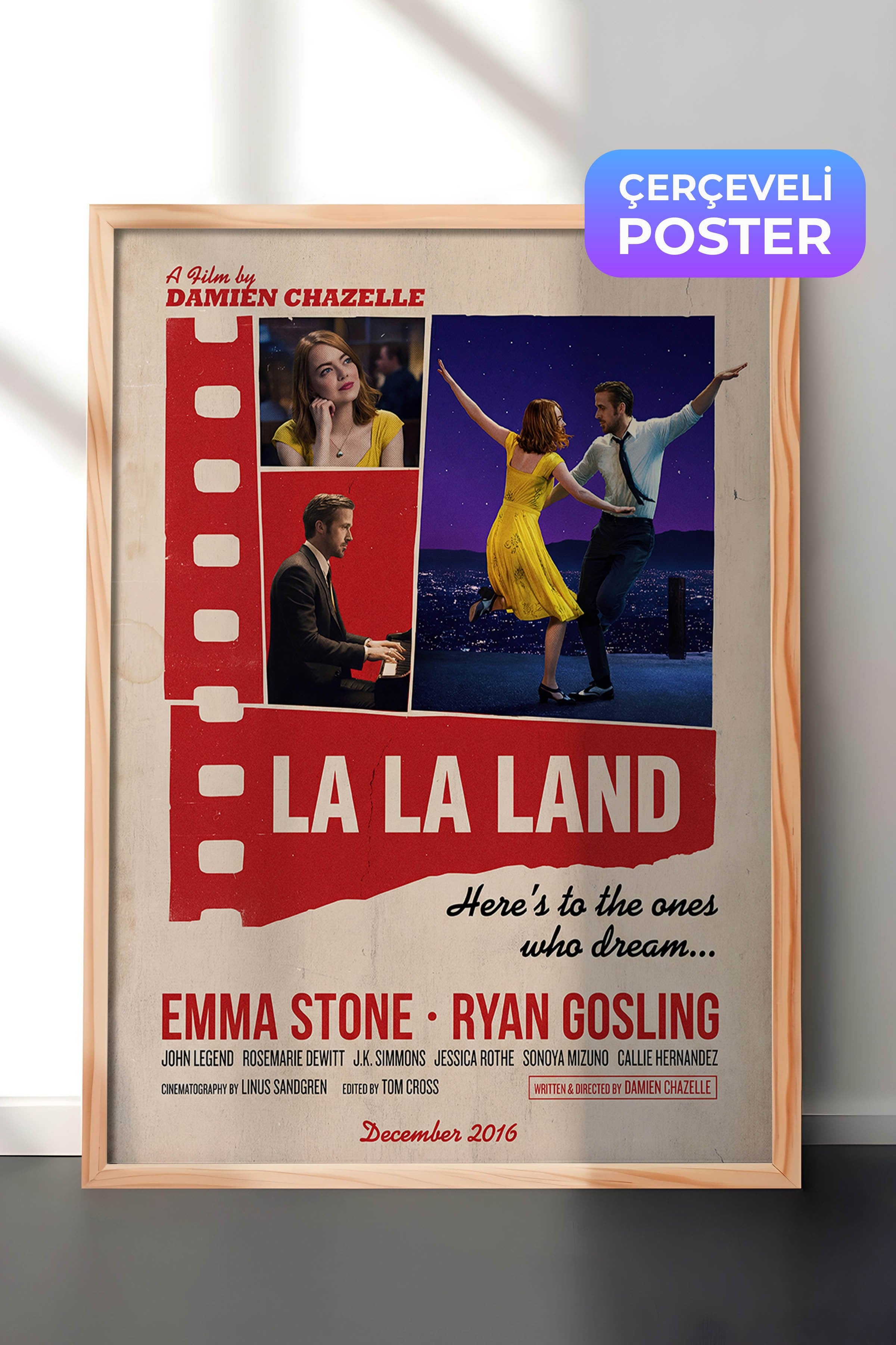 La La Land Ahşap Çerçeveli Poster, Sinema ve Dizi Tablo, Film Dizi Afişleri NO:112901