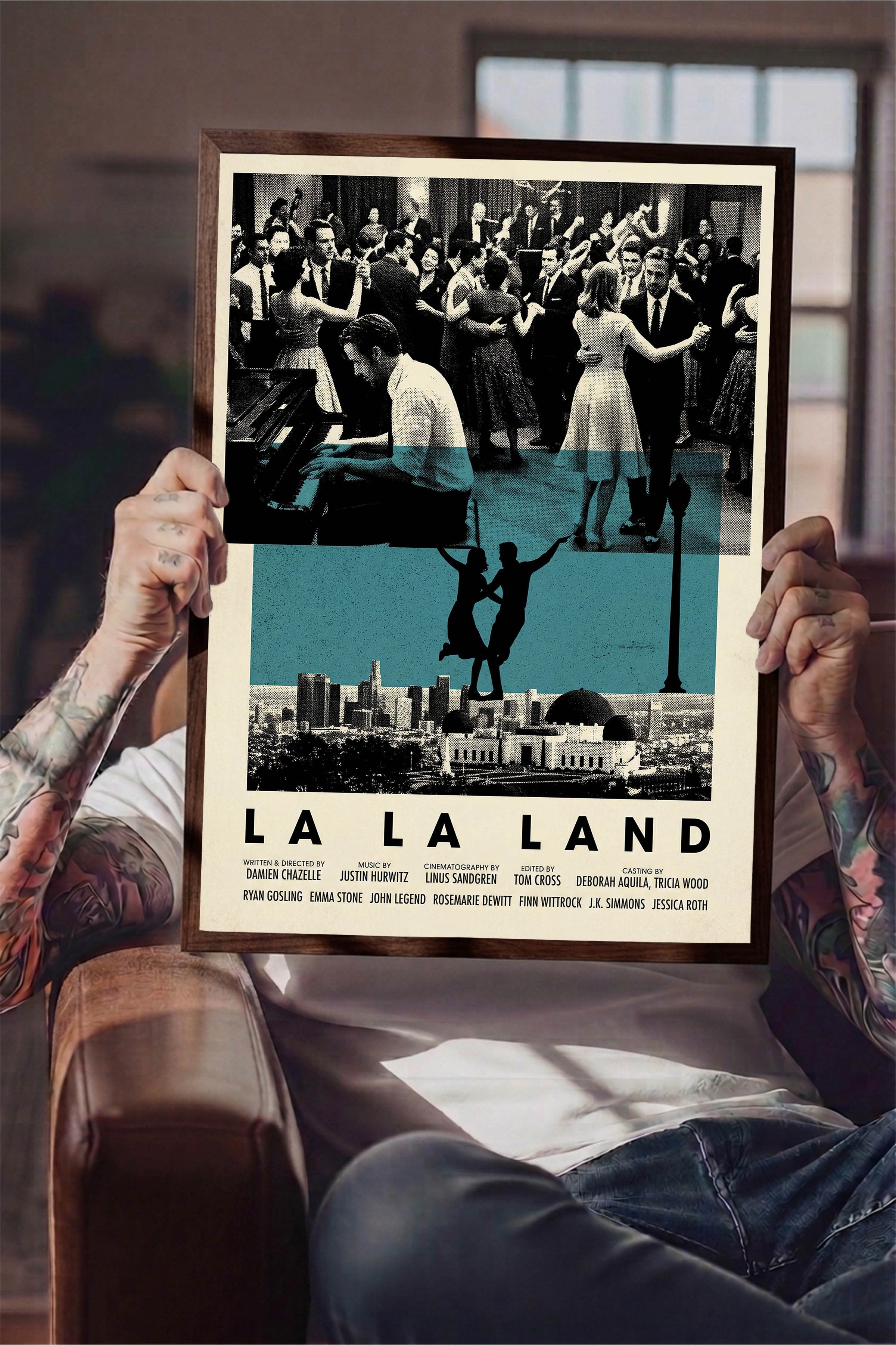La La Land Kahverengi Çerçeveli Poster, Sinema ve Dizi Tablo, Film Dizi Afişleri NO:112829