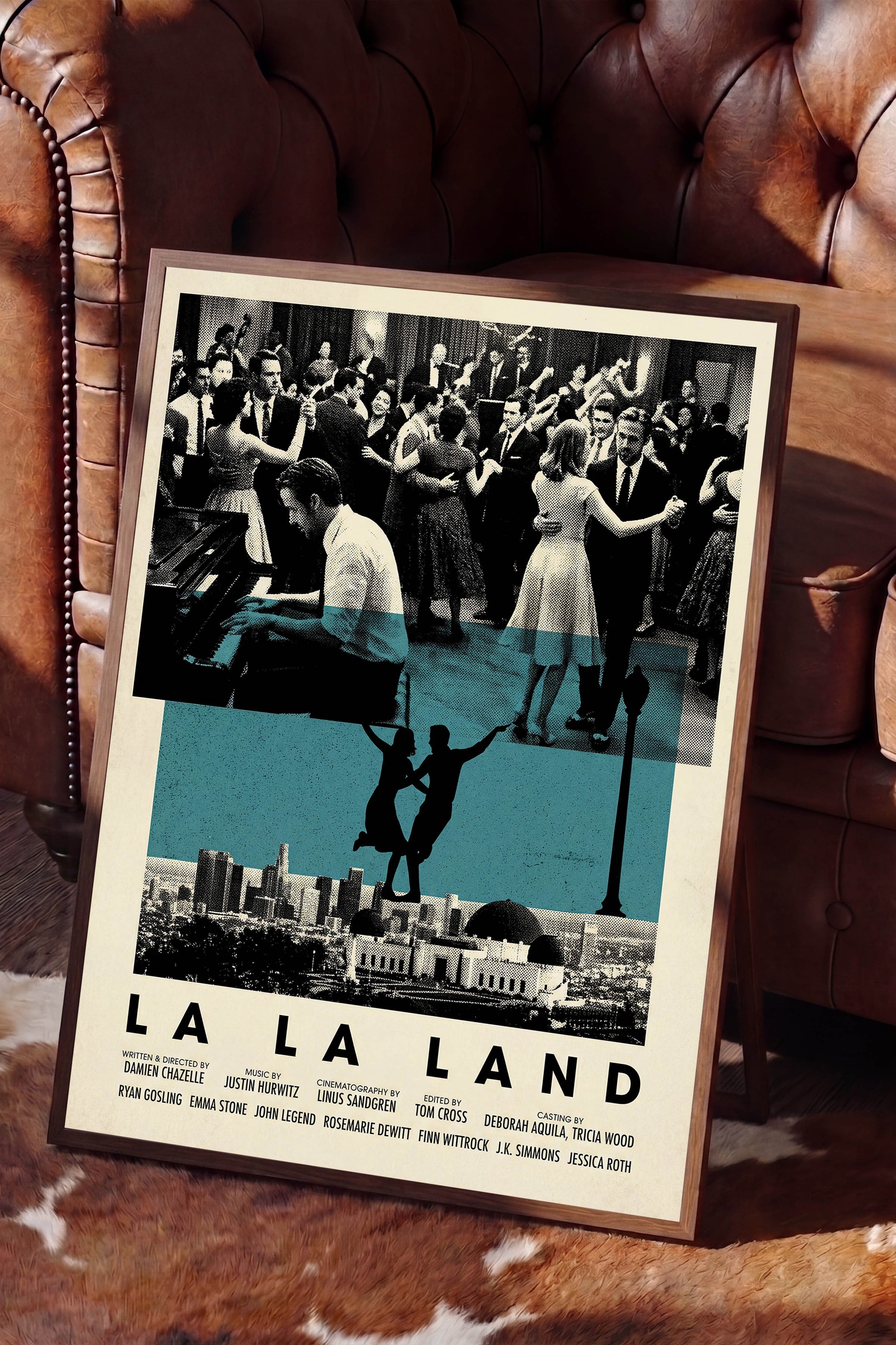 La La Land Kahverengi Çerçeveli Poster, Sinema ve Dizi Tablo, Film Dizi Afişleri NO:112829