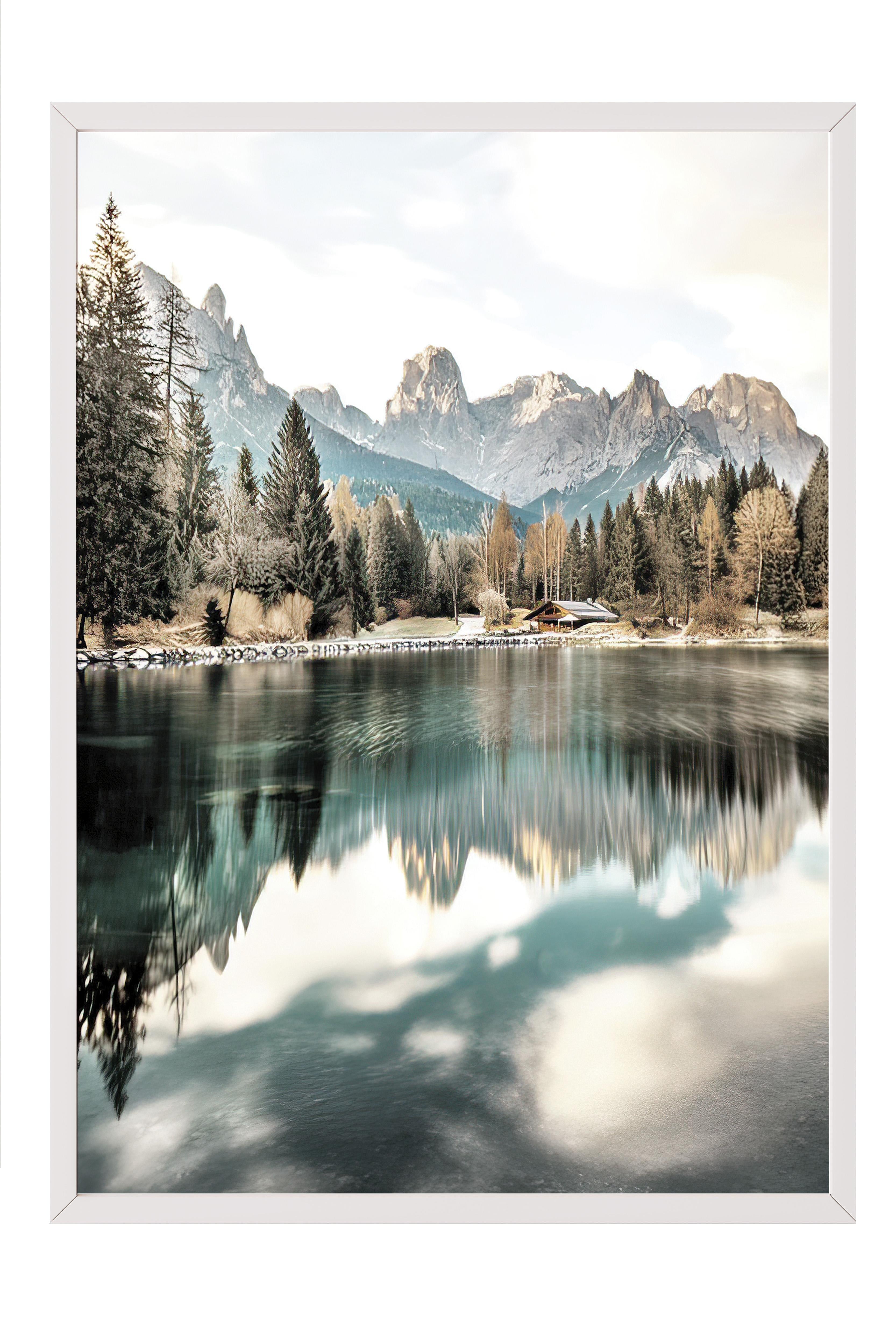 Lake House Çerçeveli Tablo, Beyaz Çerçeve ve Poster, Dikey Duvar Tablosu Comfort Serisi NO:108365