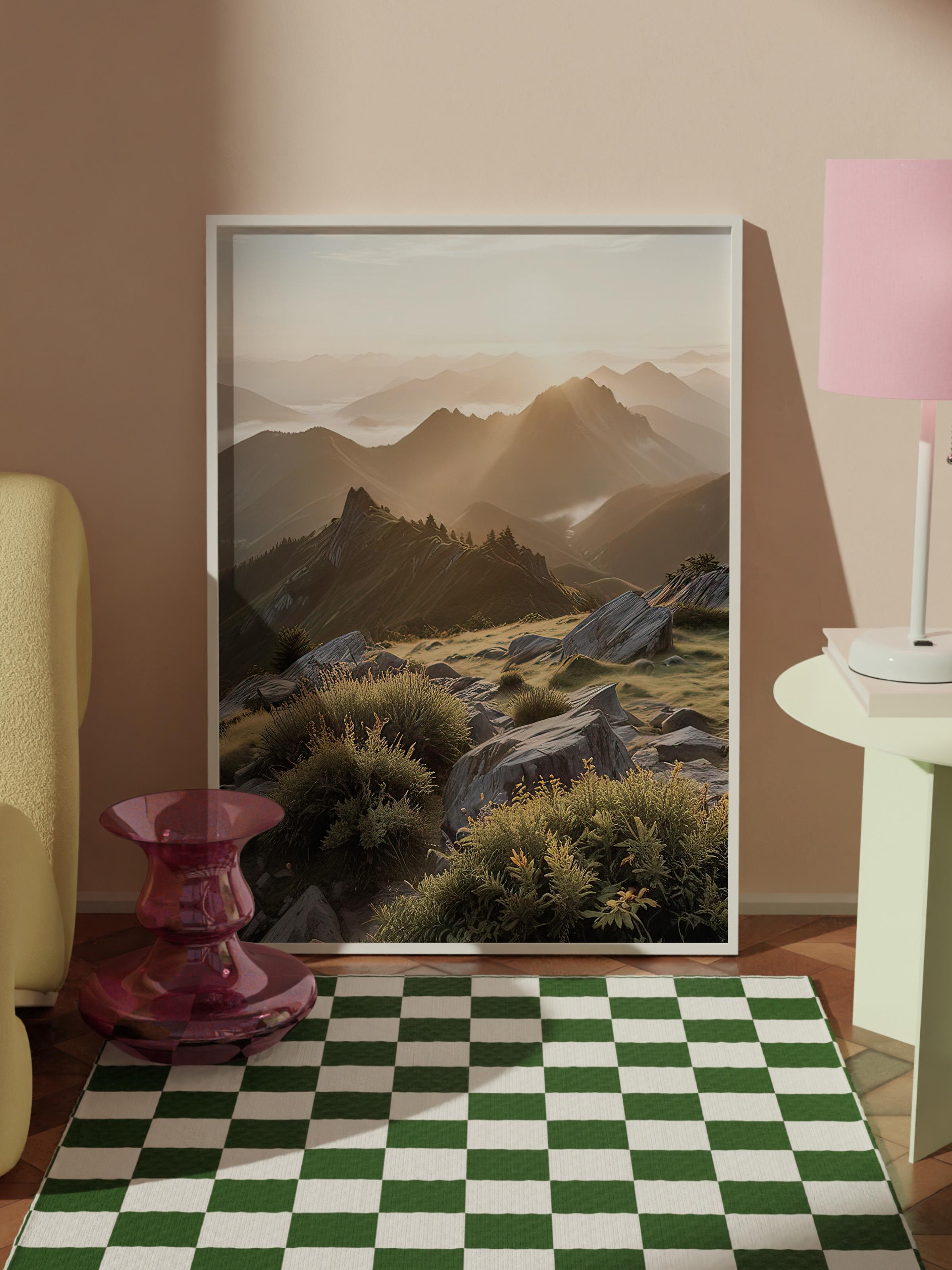 Landscape Sunrise Çerçeveli Tablo, Beyaz Çerçeve ve Poster, Duvar Tablosu Comfort Serisi NO:108342