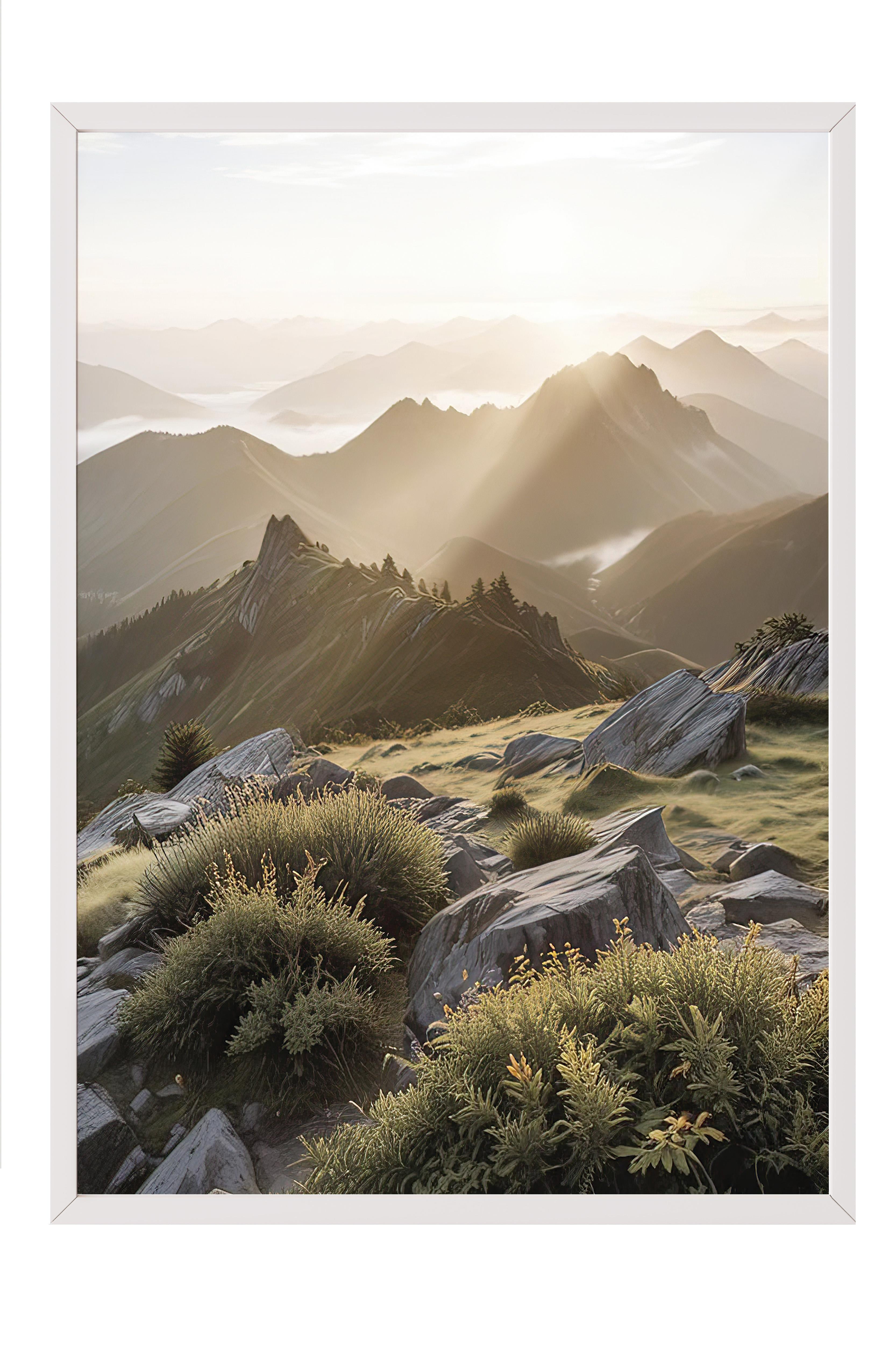 Landscape Sunrise Çerçeveli Tablo, Beyaz Çerçeve ve Poster, Duvar Tablosu Comfort Serisi NO:108342