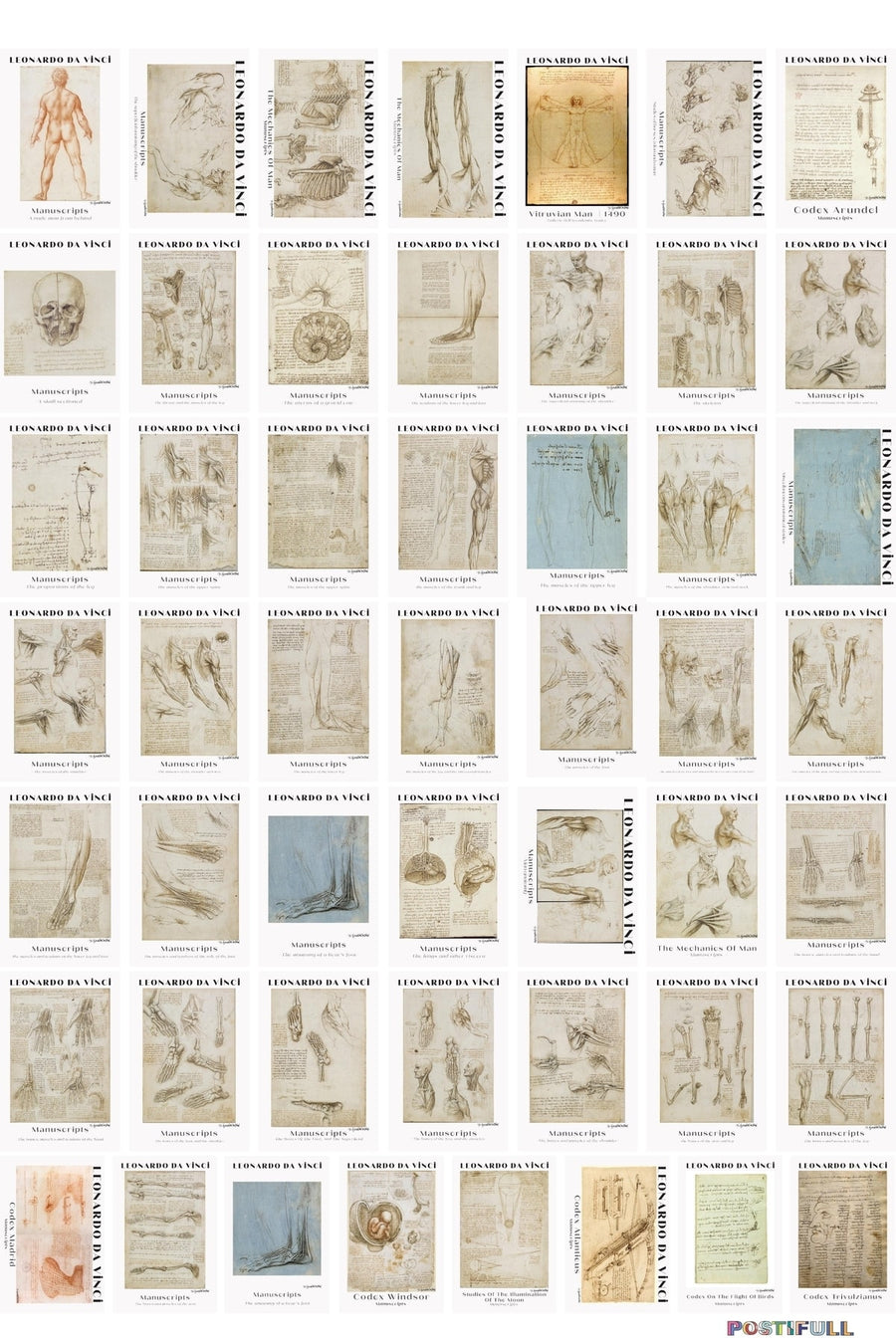 Leonardo Da Vinci Kolaj Seti, Sanatsal Poster Kartları, Bant Hediyeli - 50 Adet 10*15cm