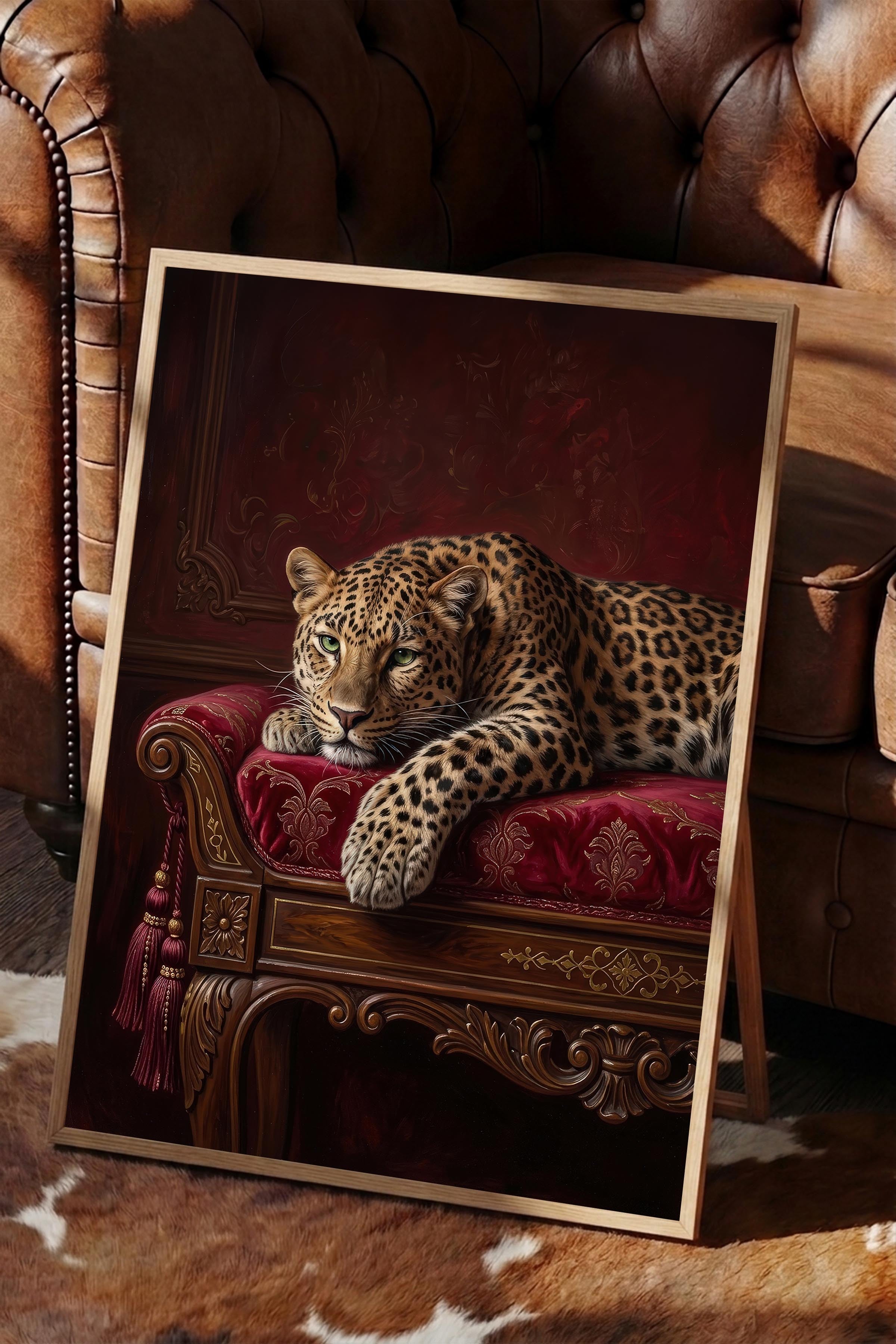 Leopar Posteri, Ahşap Çerçeveli Poster, Old Money Serisi, NO:113158