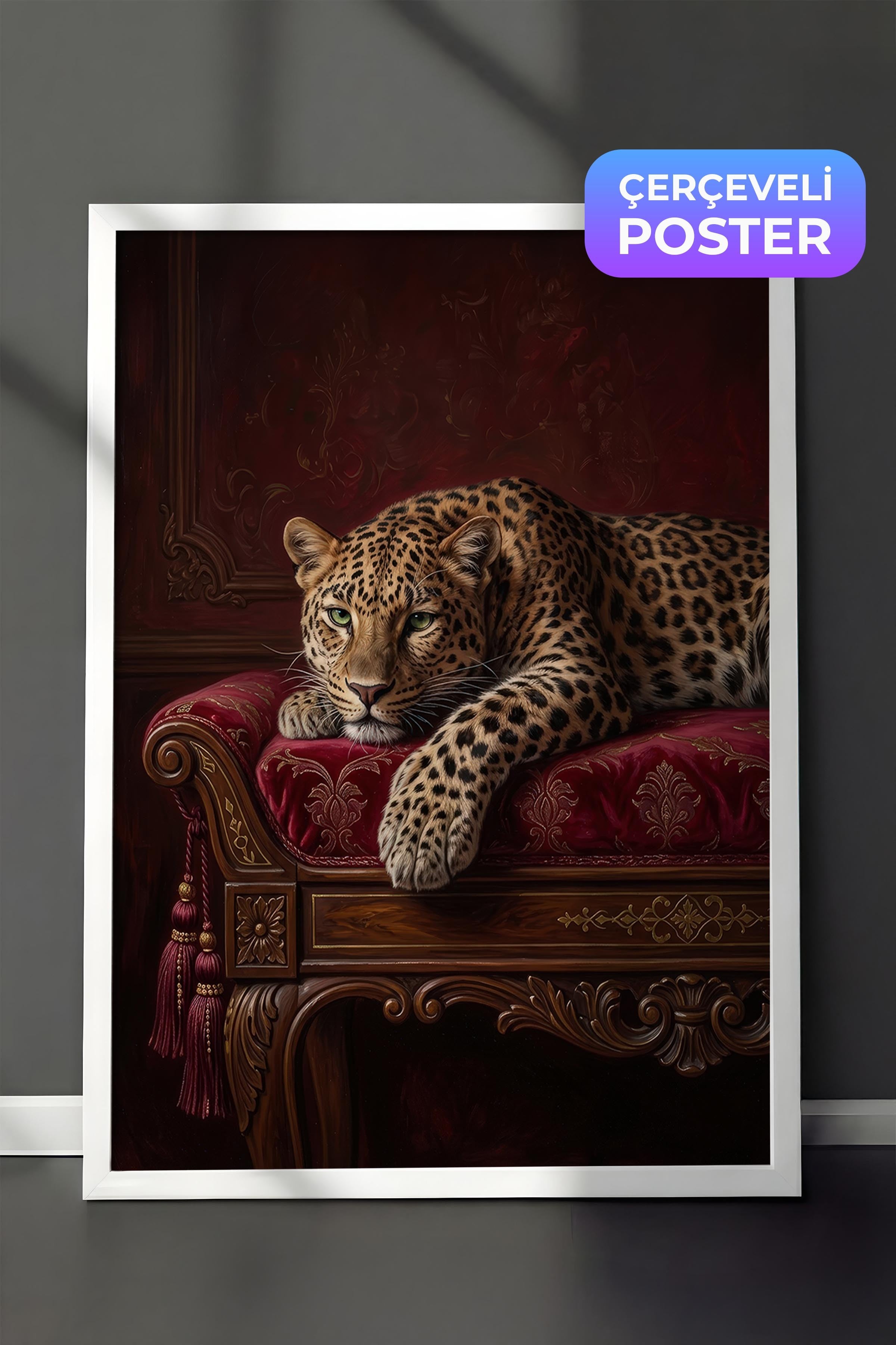 Leopar Posteri, Beyaz Çerçeveli Poster, Old Money Serisi, NO:113158