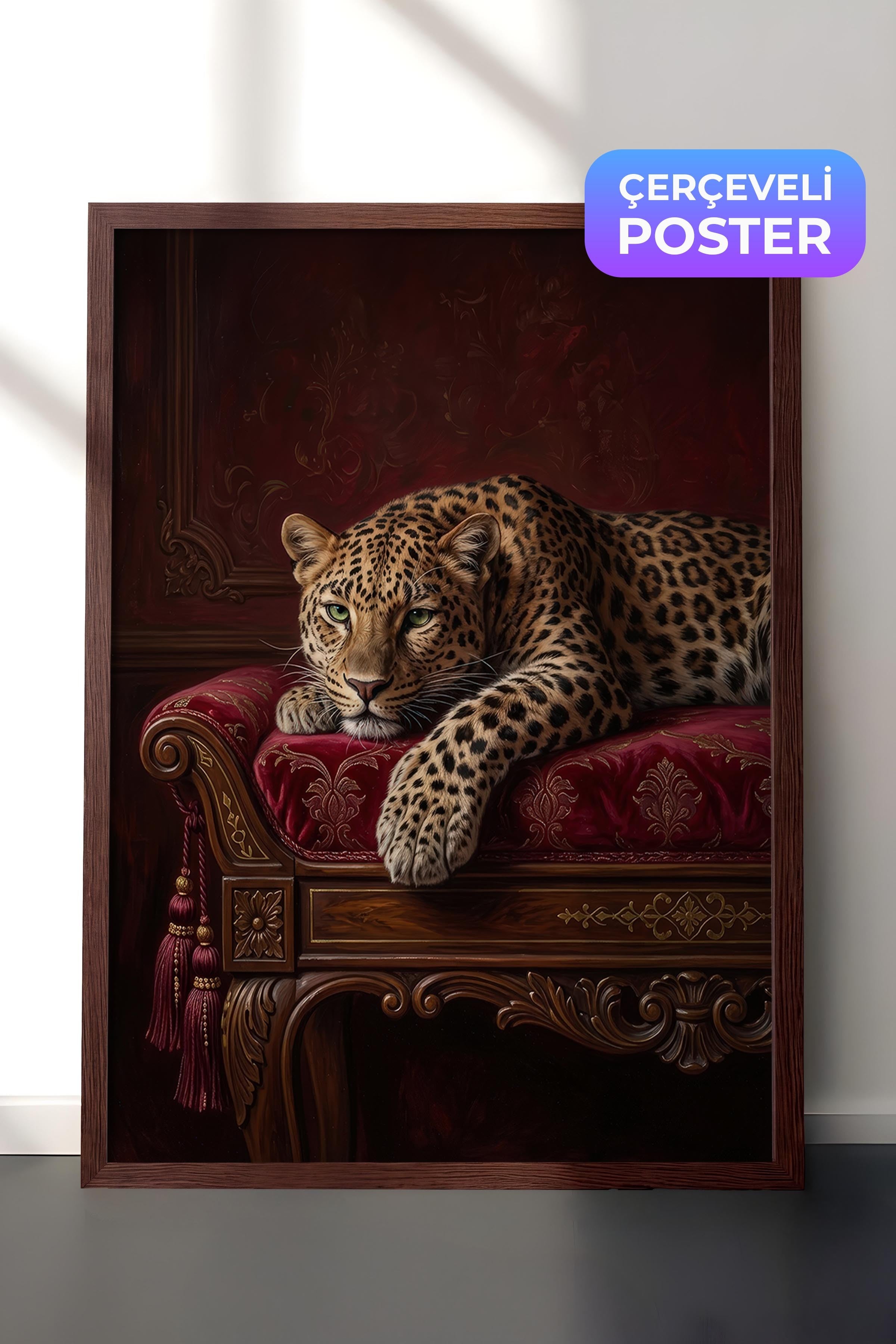 Leopar Posteri, Kahverengi Çerçeveli Poster, Old Money Serisi, NO:113158