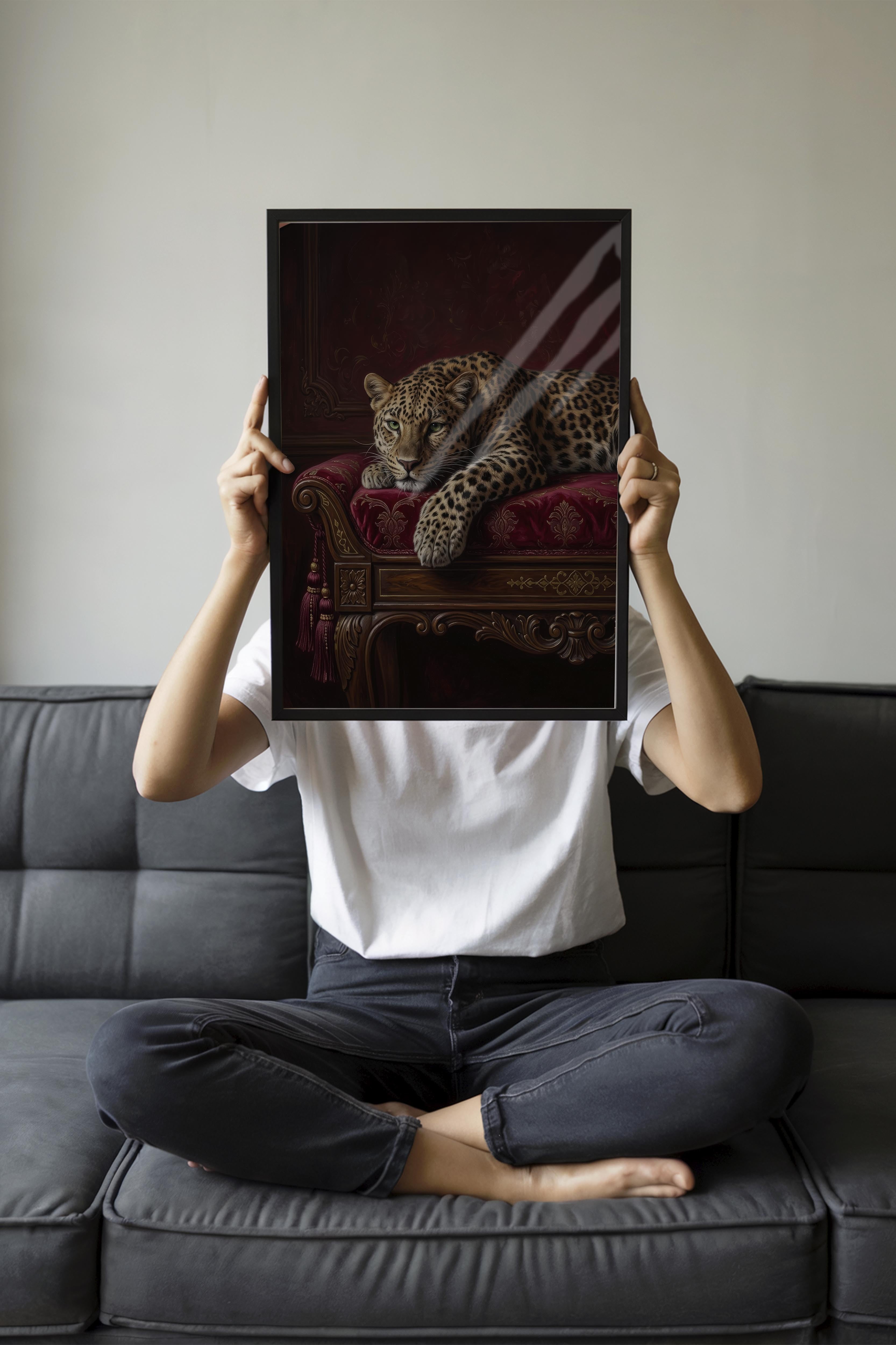 Leopar Posteri, Siyah Çerçeveli Poster, Old Money Serisi, NO:113158