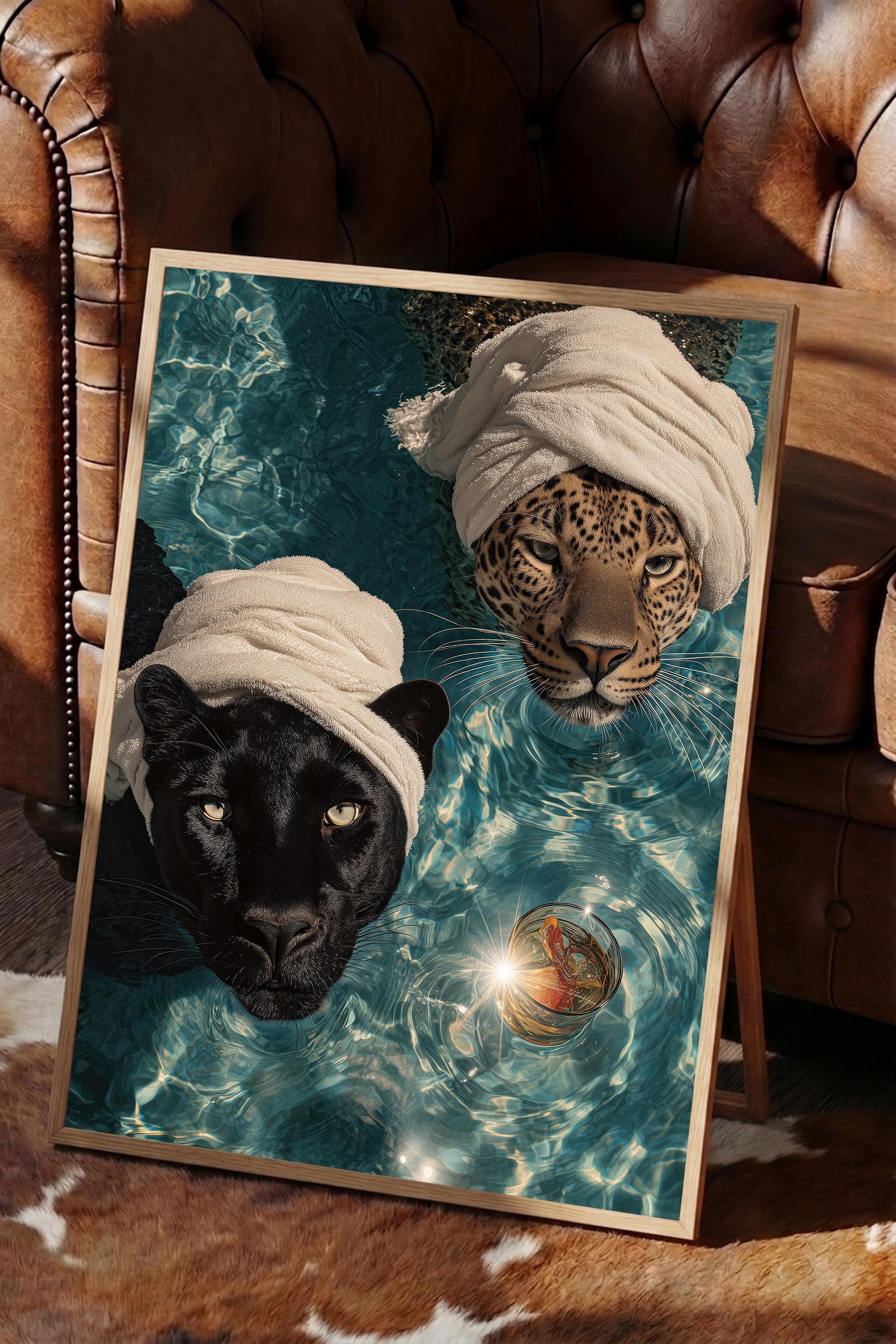 Leopar ve Panter Posteri, Ahşap Çerçeveli Poster, Old Money Serisi, NO:113232