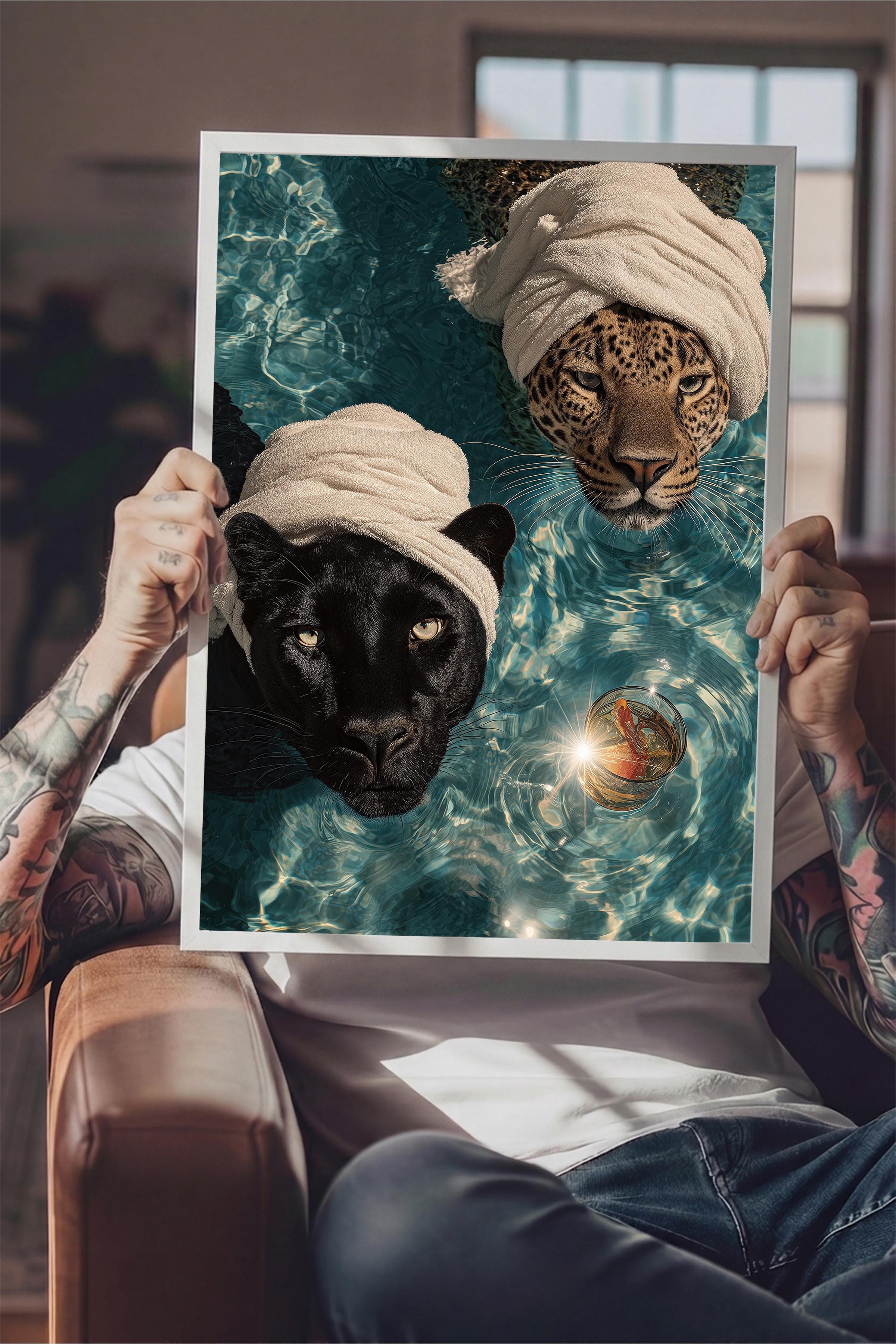 Leopar ve Panter Posteri, Beyaz Çerçeveli Poster, Old Money Serisi, NO:113232