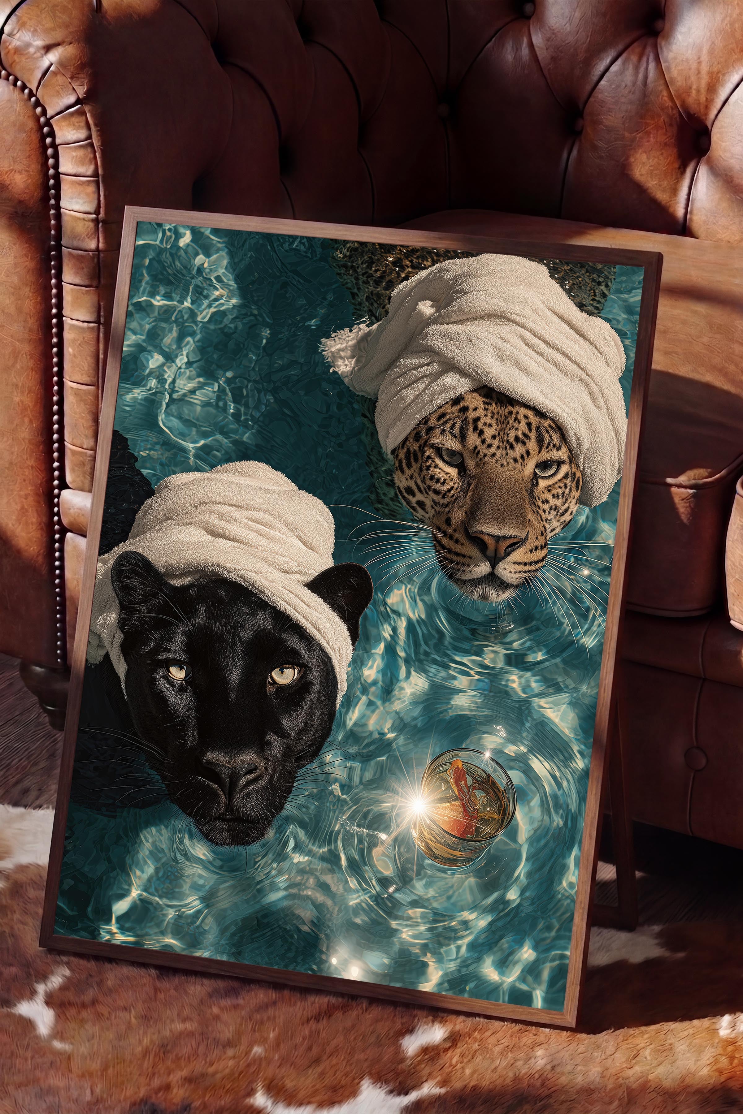 Leopar ve Panter Posteri, Kahverengi Çerçeveli Poster, Old Money Serisi, NO:113232