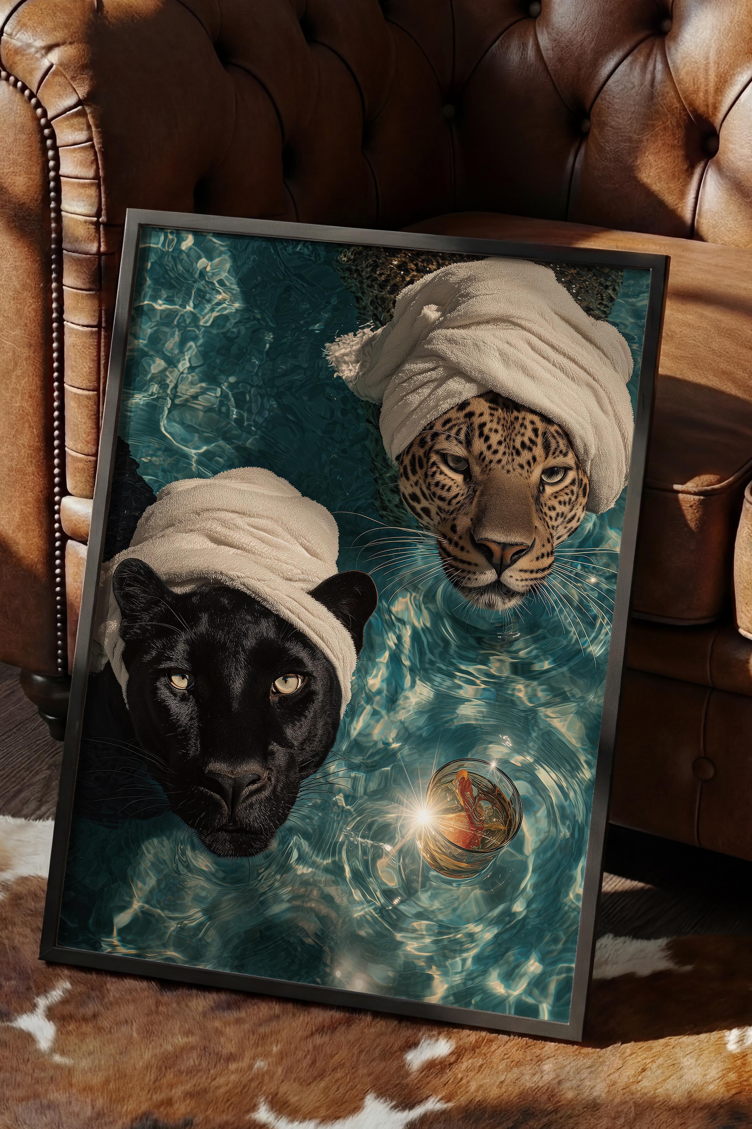 Leopar ve Panter Posteri, Siyah Çerçeveli Poster, Old Money Serisi, NO:113232