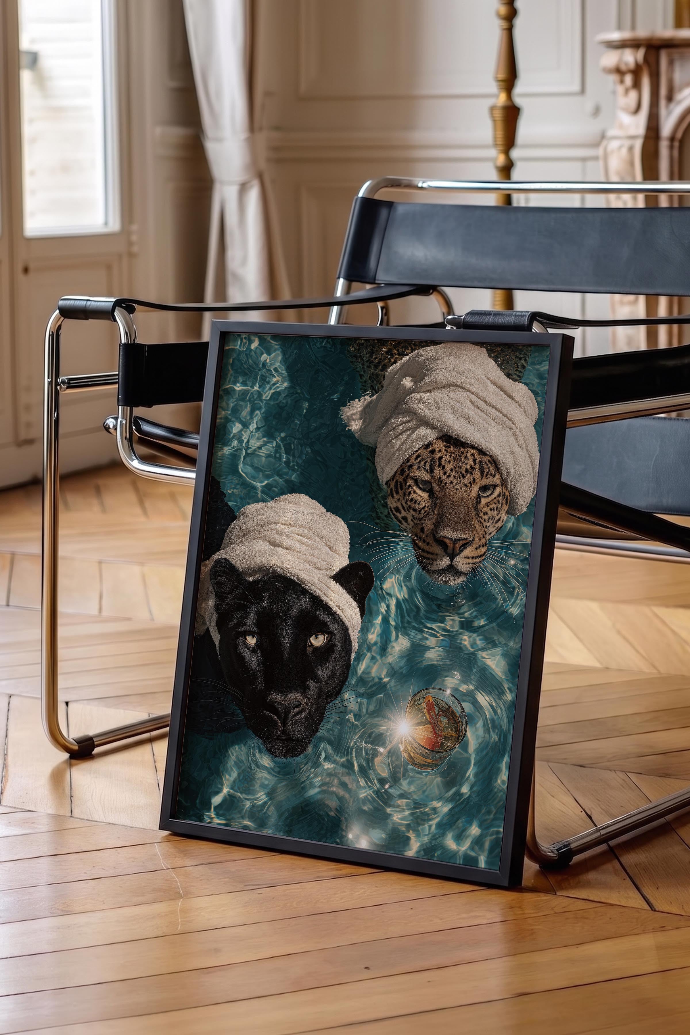Leopar ve Panter Posteri, Siyah Çerçeveli Poster, Old Money Serisi, NO:113232
