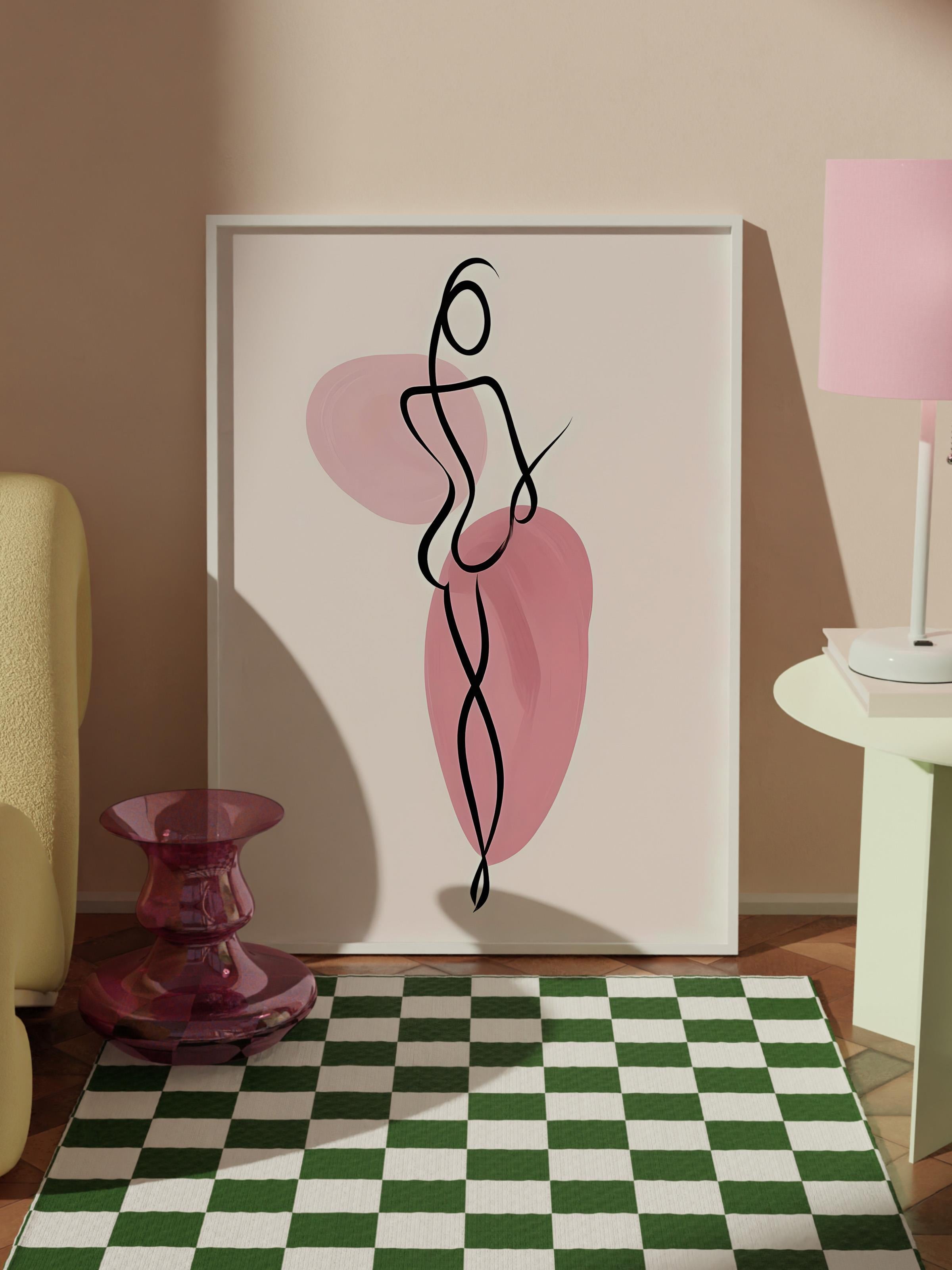 Line Shape Çerçeveli Tablo, Beyaz Çerçeve ve Poster, Dikey Duvar Tablosu Comfort Serisi NO:108488