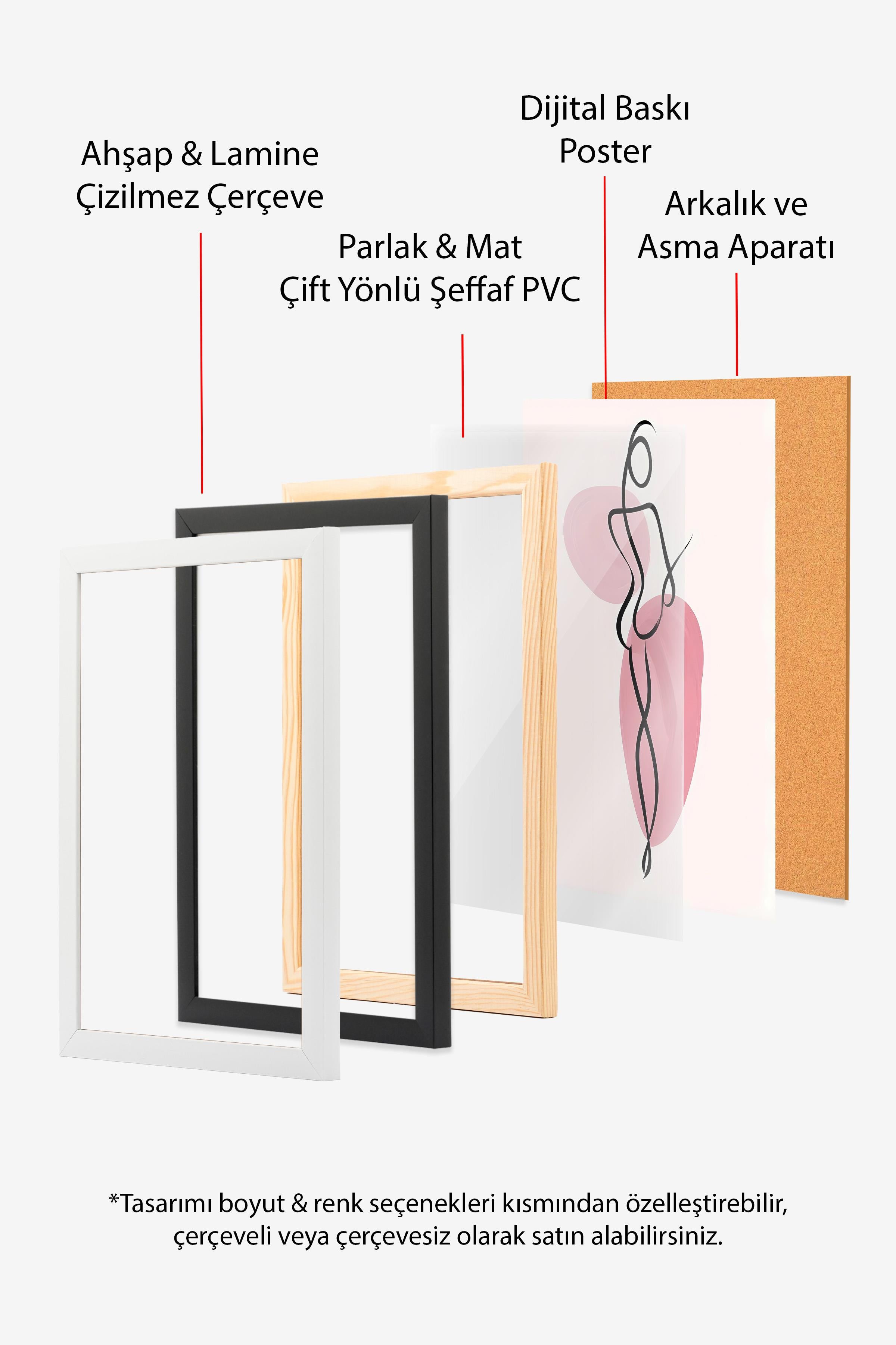 Line Shape Çerçeveli Tablo, Beyaz Çerçeve ve Poster, Dikey Duvar Tablosu Comfort Serisi NO:108488