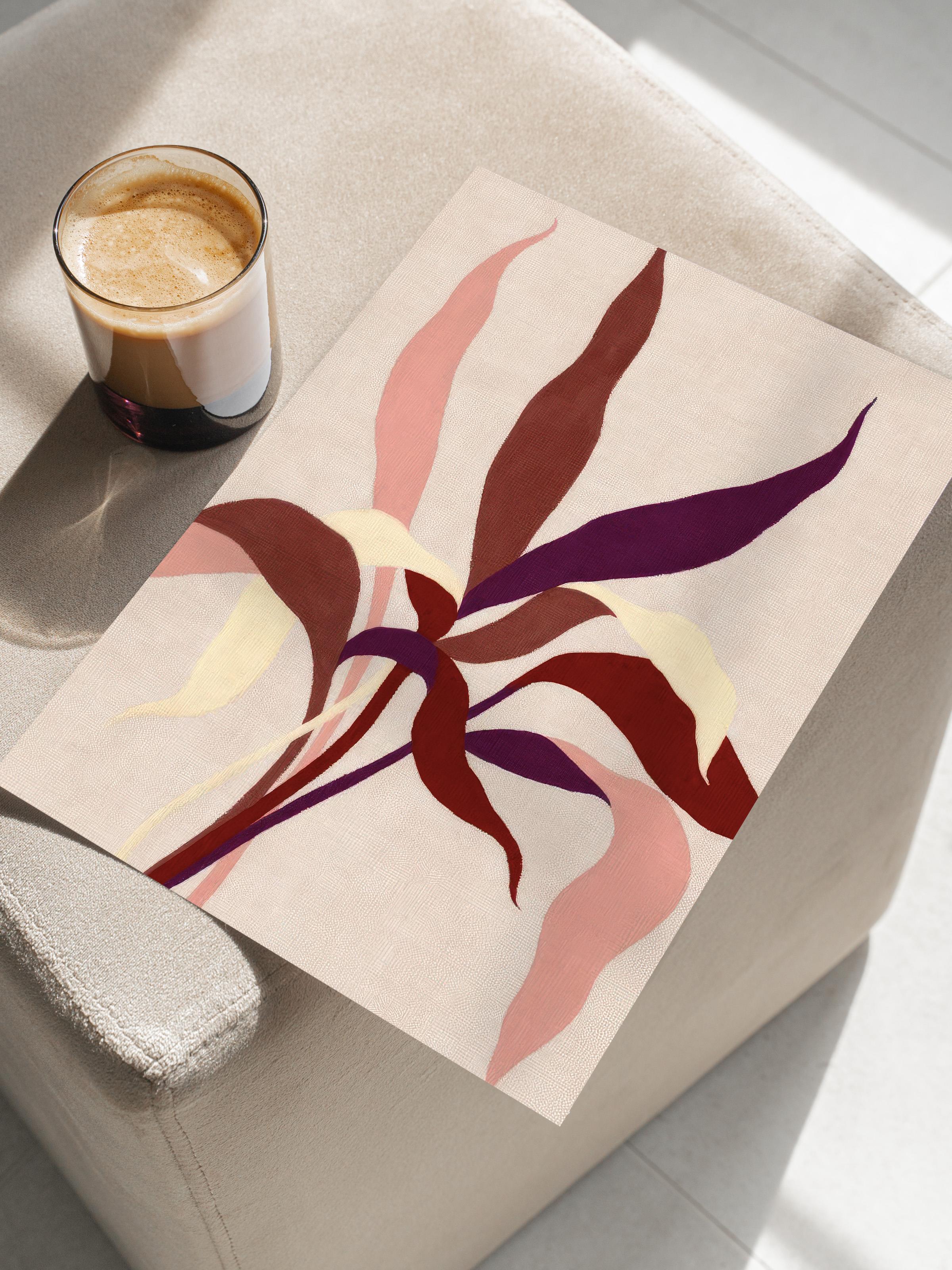 Linen Leaves Poster, Çerçevesiz Duvar Posteri, Dikey Duvar Tablosu Comfort Serisi NO:108570