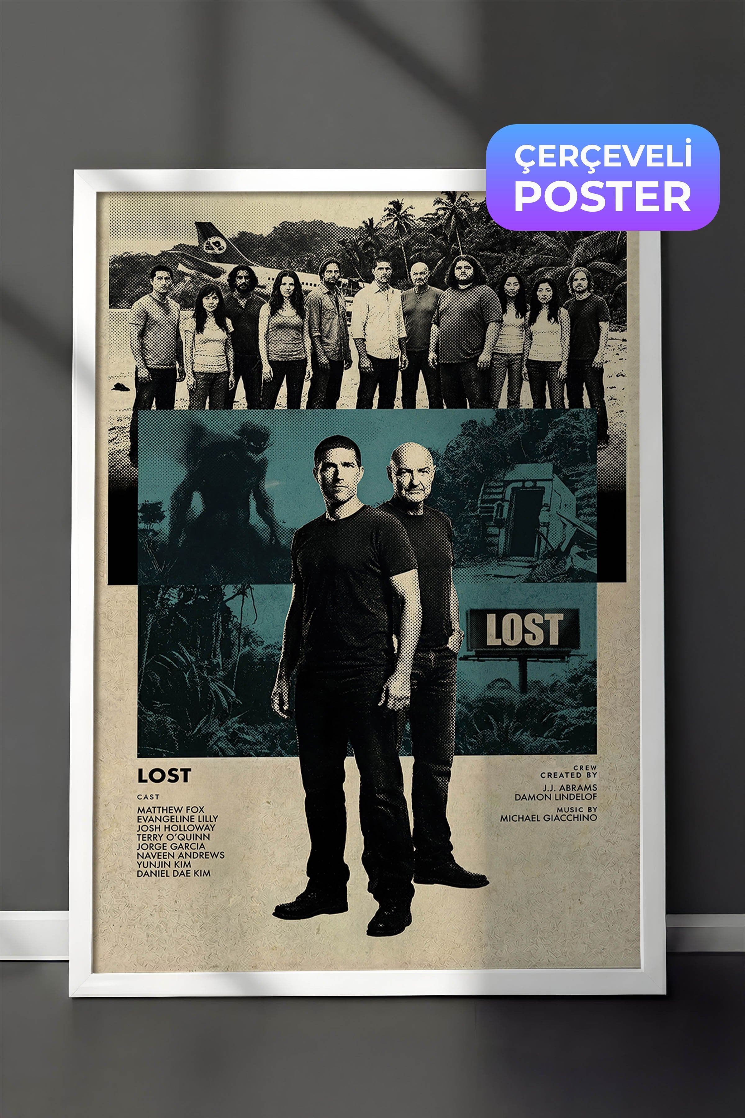 Lost Beyaz Çerçeveli Poster, Sinema ve Dizi Tablo, Film Dizi Afişleri NO:112774