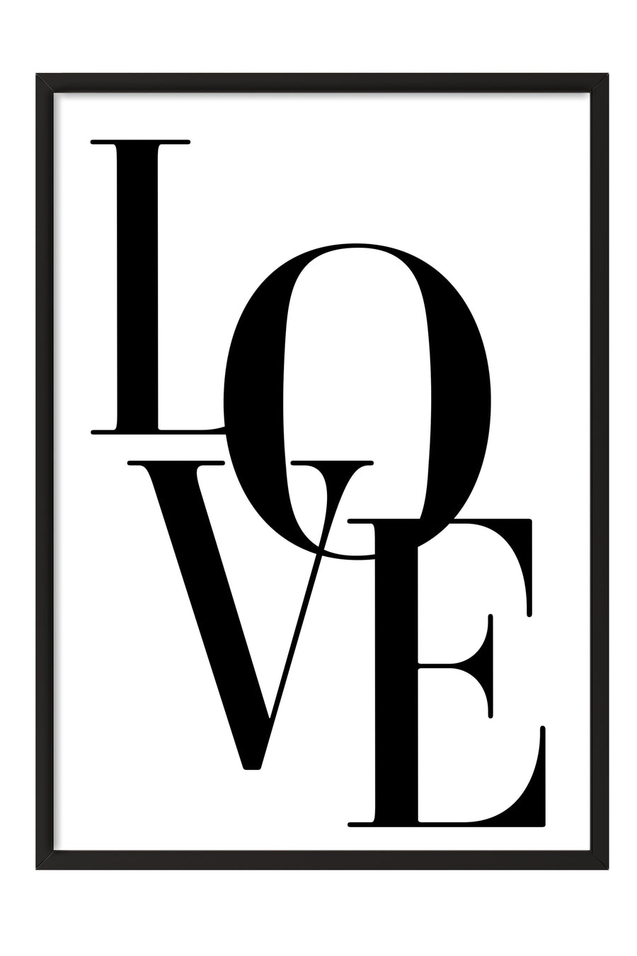 LOVE Tipografi Tasarımı Comfort Serisi Poster – Siyah Çerçeveli Tablo