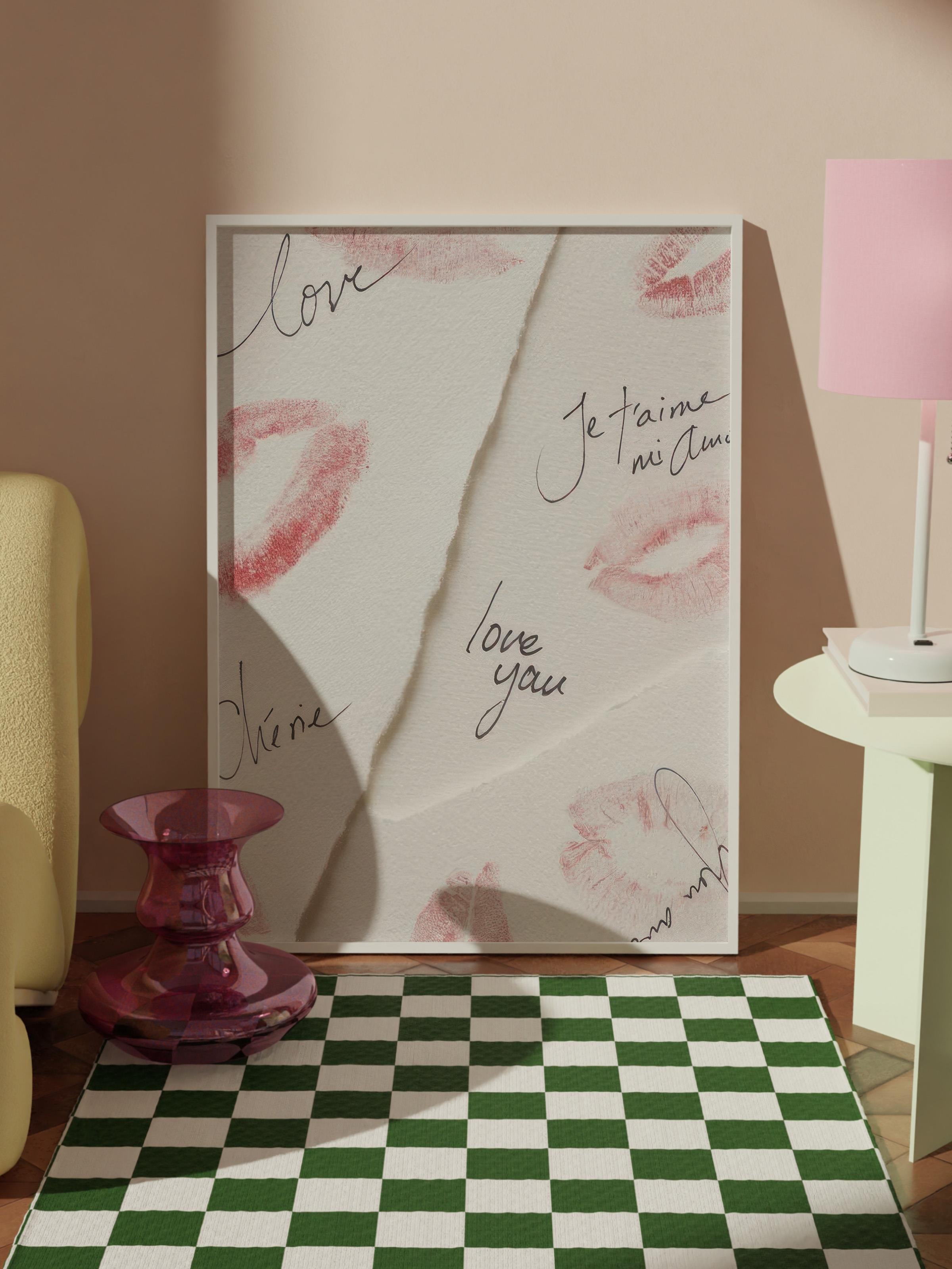 Love Letters Çerçeveli Tablo, Beyaz Çerçeve ve Poster, Dikey Duvar Tablosu Comfort Serisi NO:108432