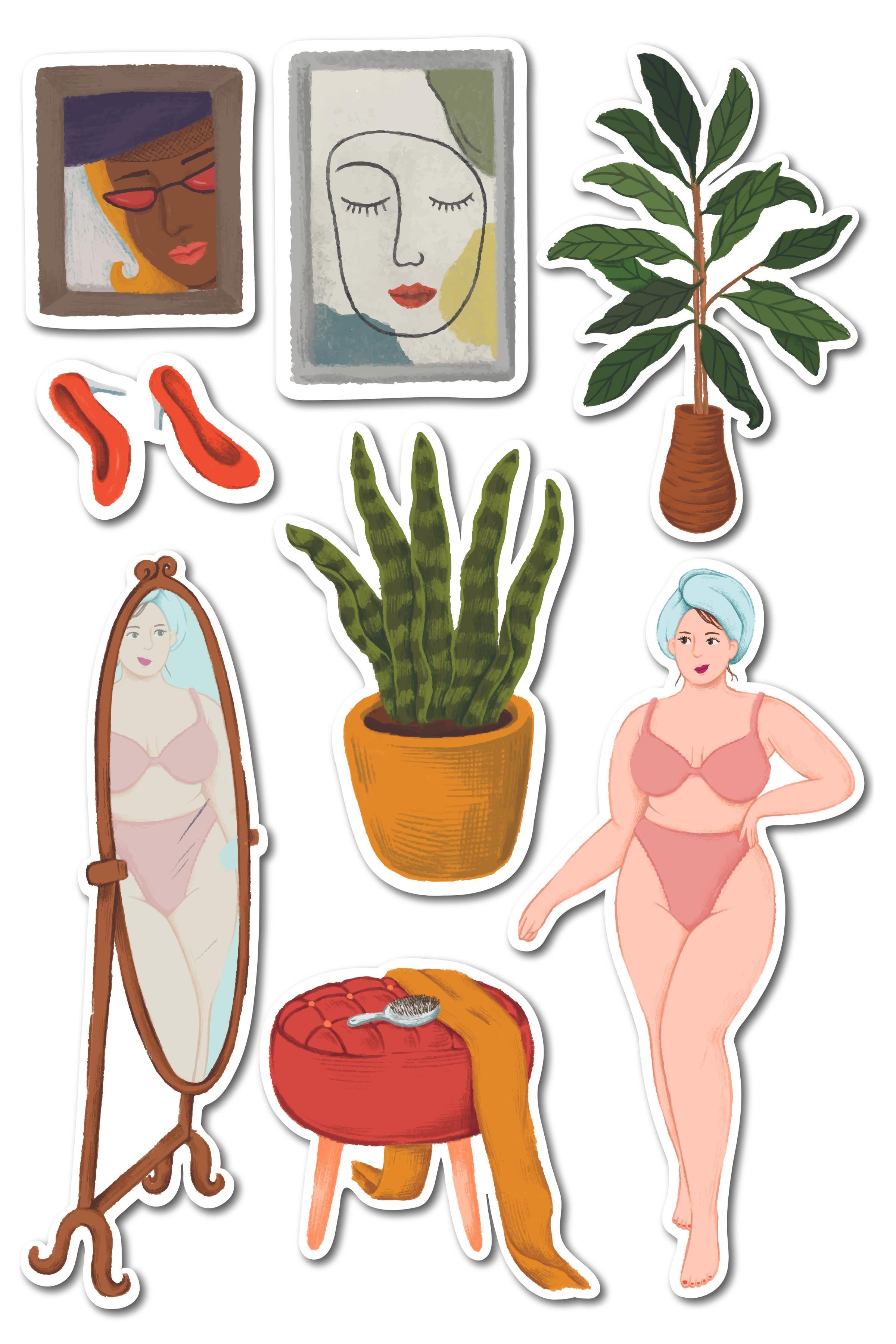 Love Your Body Temalı Sticker ve Etiket Seti - Orta Boy - Su Geçirmez, Kalın Yapışkanlı Sticker Set