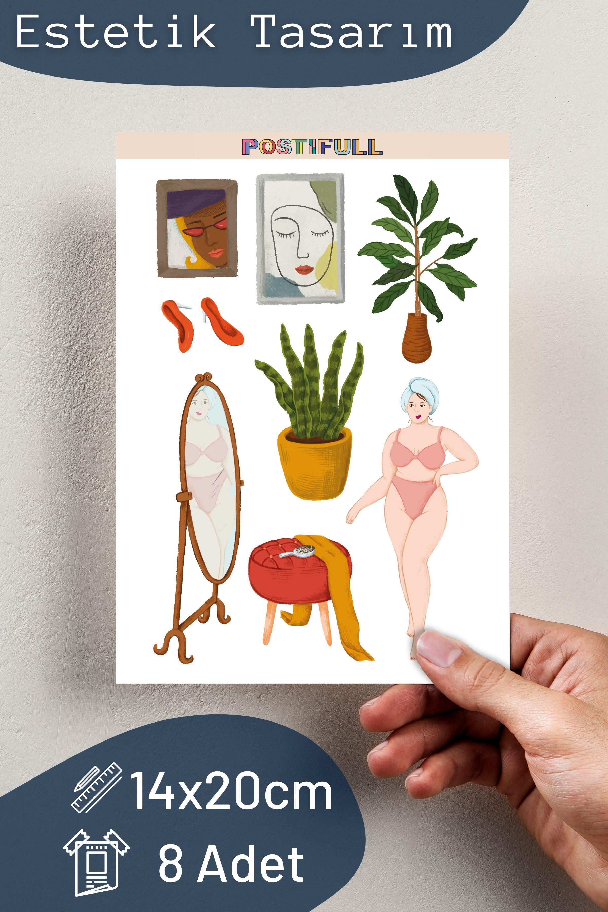 Love Your Body Temalı Sticker ve Etiket Seti - Orta Boy - Su Geçirmez, Kalın Yapışkanlı Sticker Set