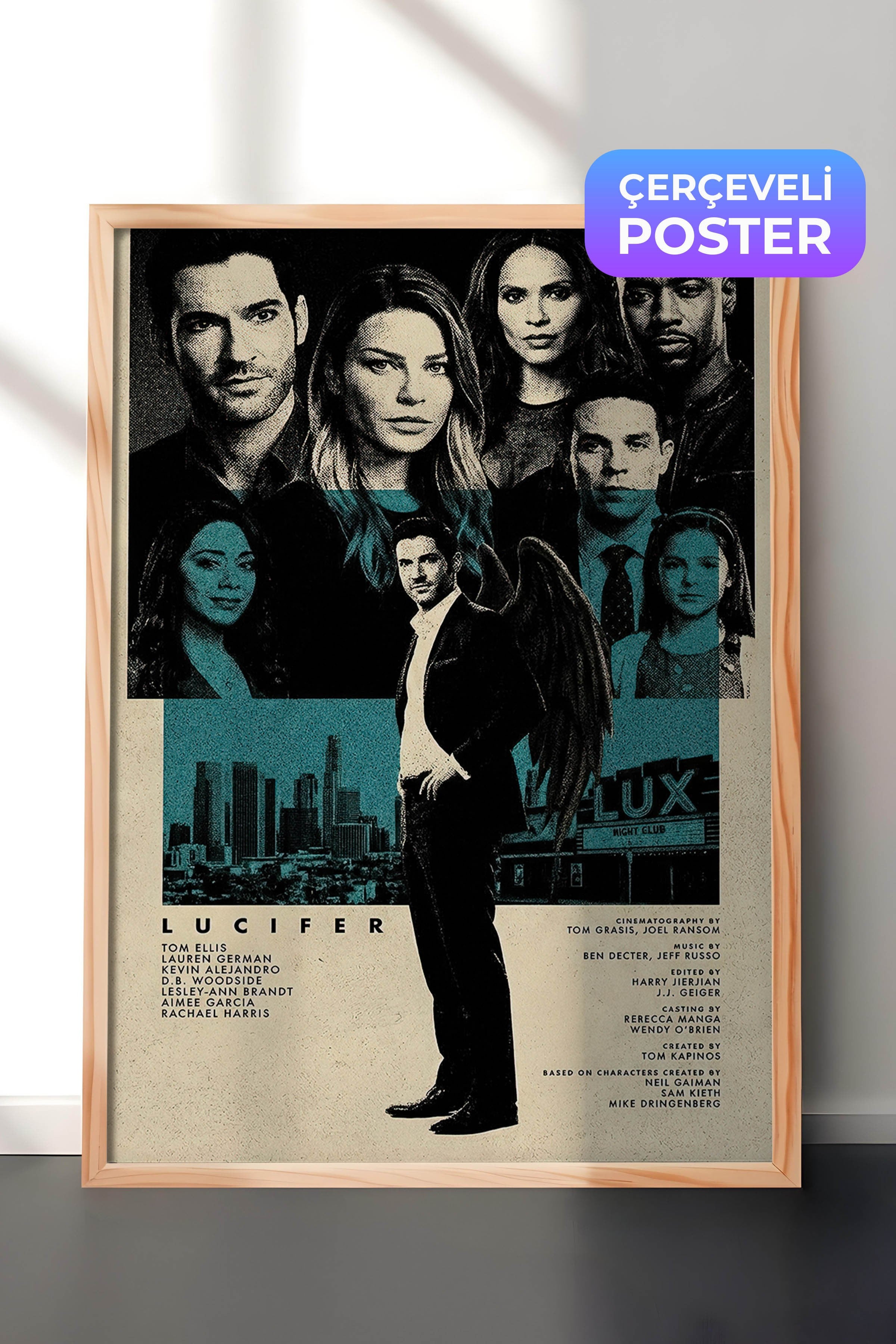 Lucifer Ahşap Çerçeveli Poster, Sinema ve Dizi Tablo, Film Dizi Afişleri NO:112801