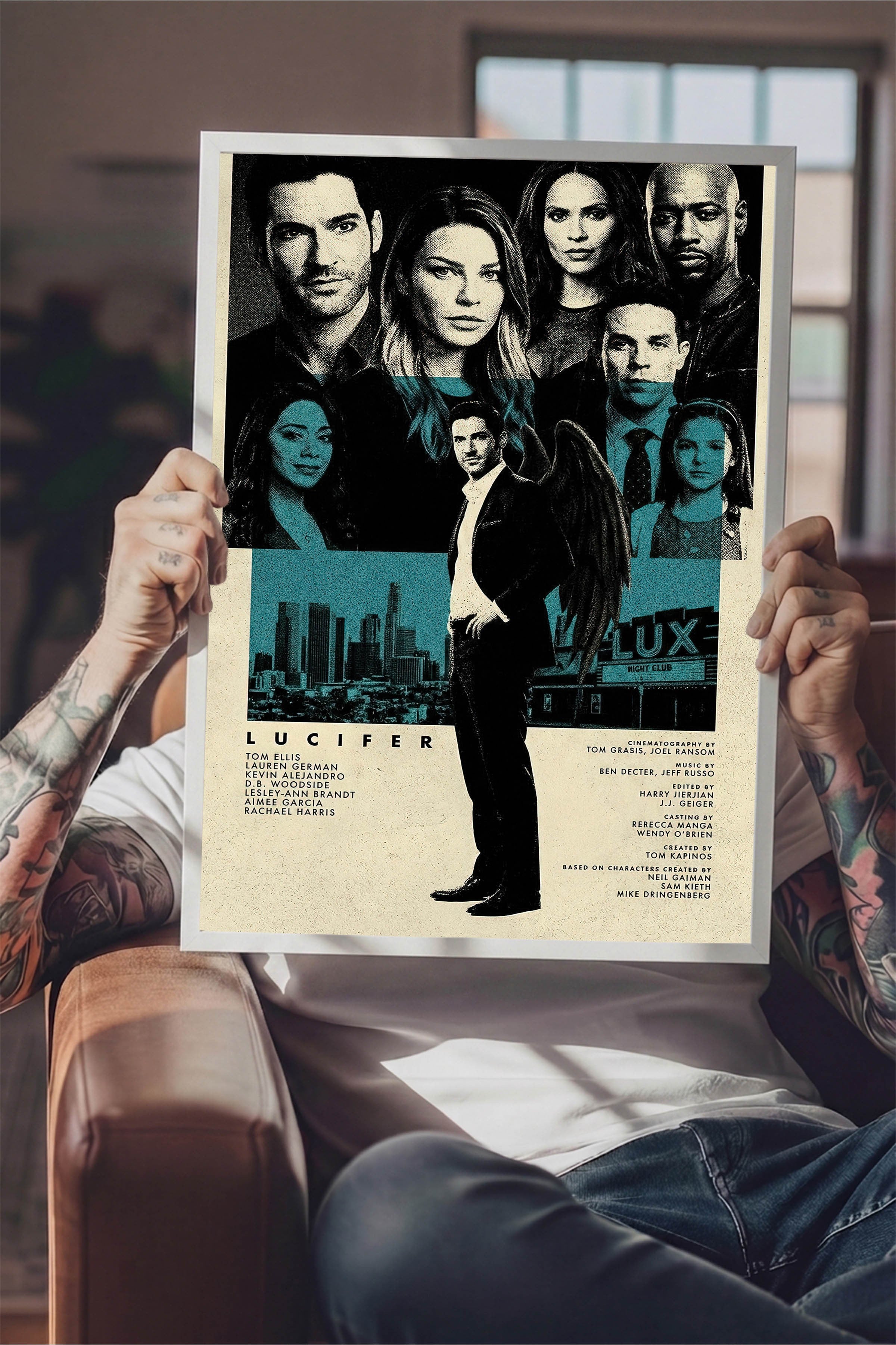 Lucifer Beyaz Çerçeveli Poster, Sinema ve Dizi Tablo, Film Dizi Afişleri NO:112801