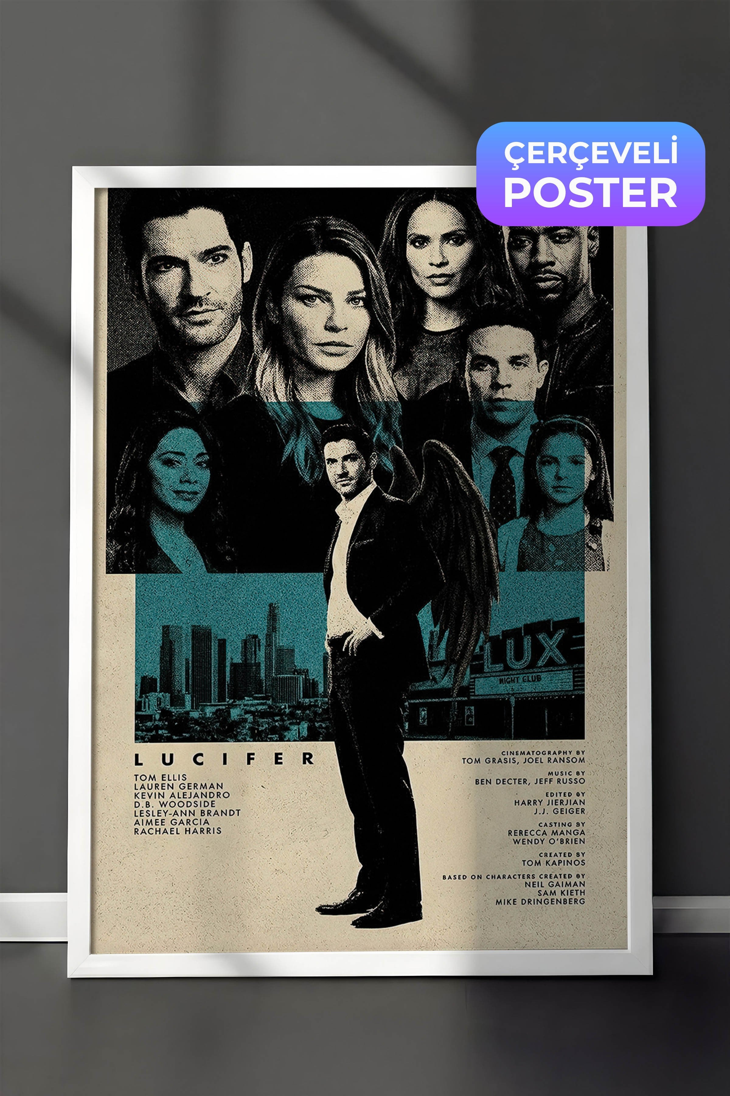 Lucifer Beyaz Çerçeveli Poster, Sinema ve Dizi Tablo, Film Dizi Afişleri NO:112801