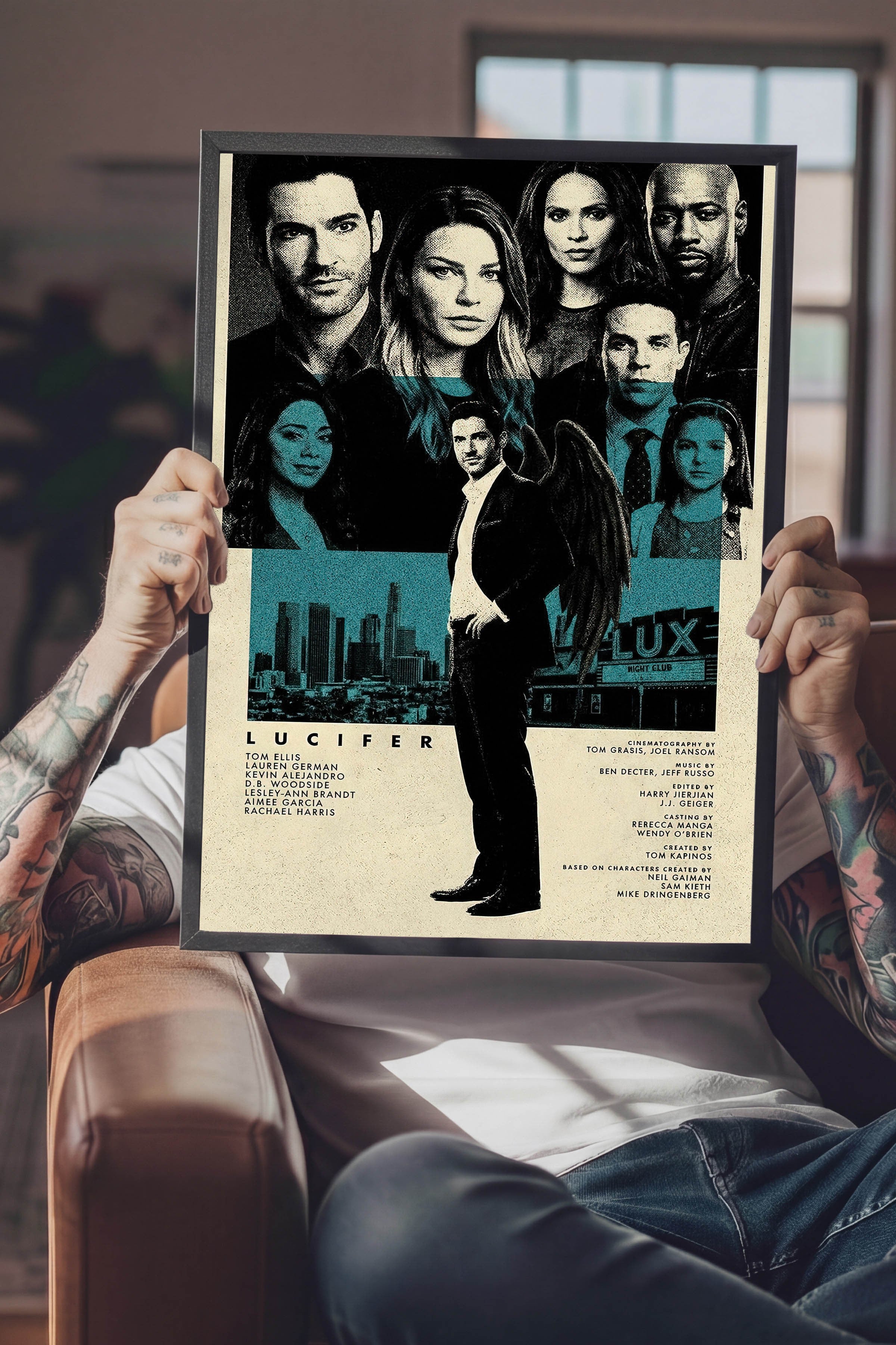 Lucifer Siyah Çerçeveli Poster, Sinema ve Dizi Tablo, Film Dizi Afişleri NO:112801