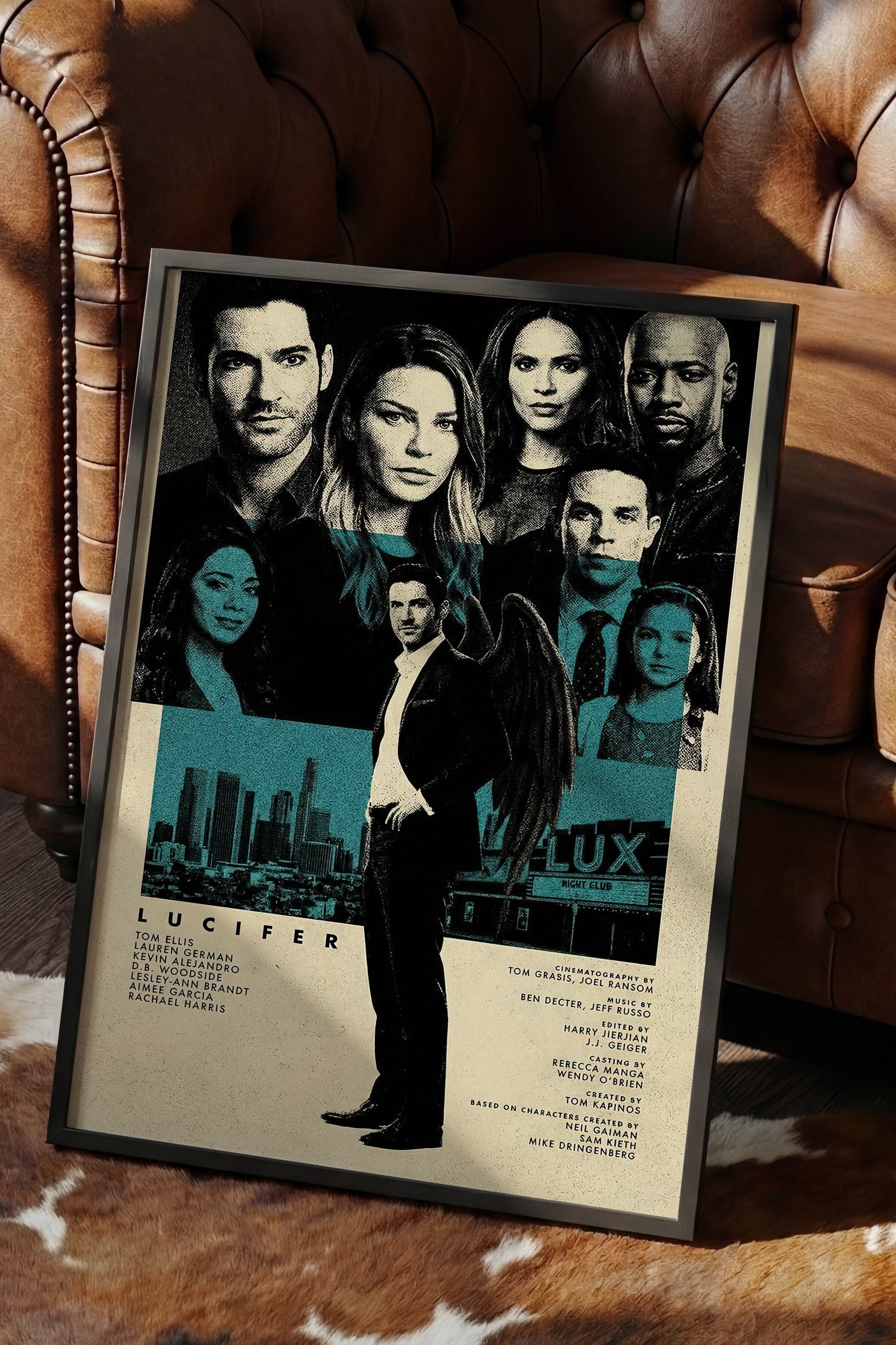Lucifer Siyah Çerçeveli Poster, Sinema ve Dizi Tablo, Film Dizi Afişleri NO:112801