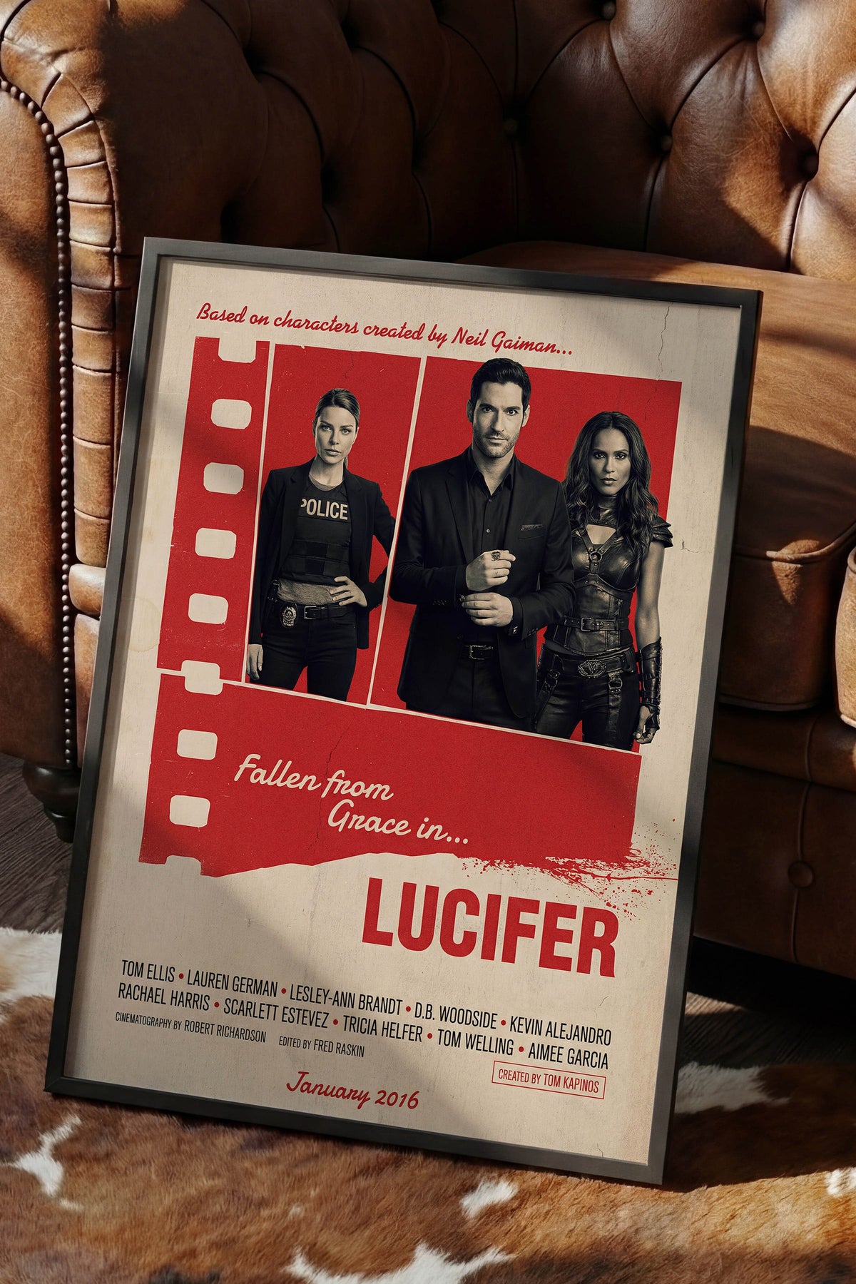 Lucifer Siyah Çerçeveli Poster, Sinema ve Dizi Tablo, Film Dizi Afişleri NO:112877