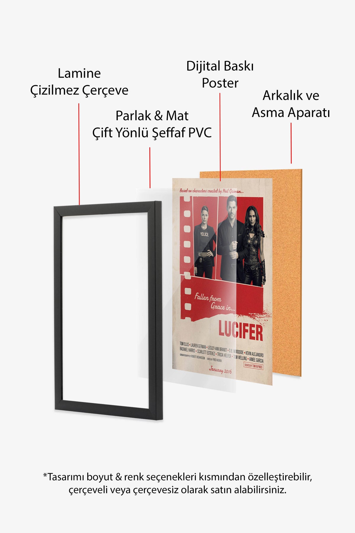 Lucifer Siyah Çerçeveli Poster, Sinema ve Dizi Tablo, Film Dizi Afişleri NO:112877