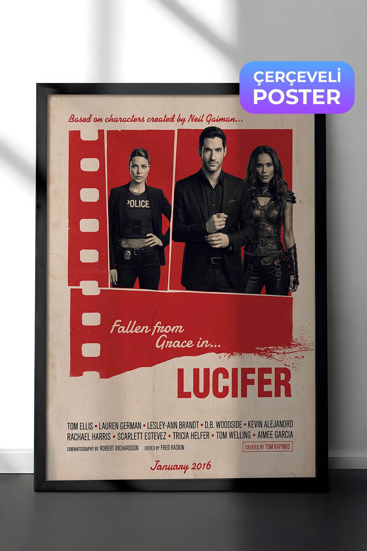 Lucifer Siyah Çerçeveli Poster, Sinema ve Dizi Tablo, Film Dizi Afişleri NO:112877