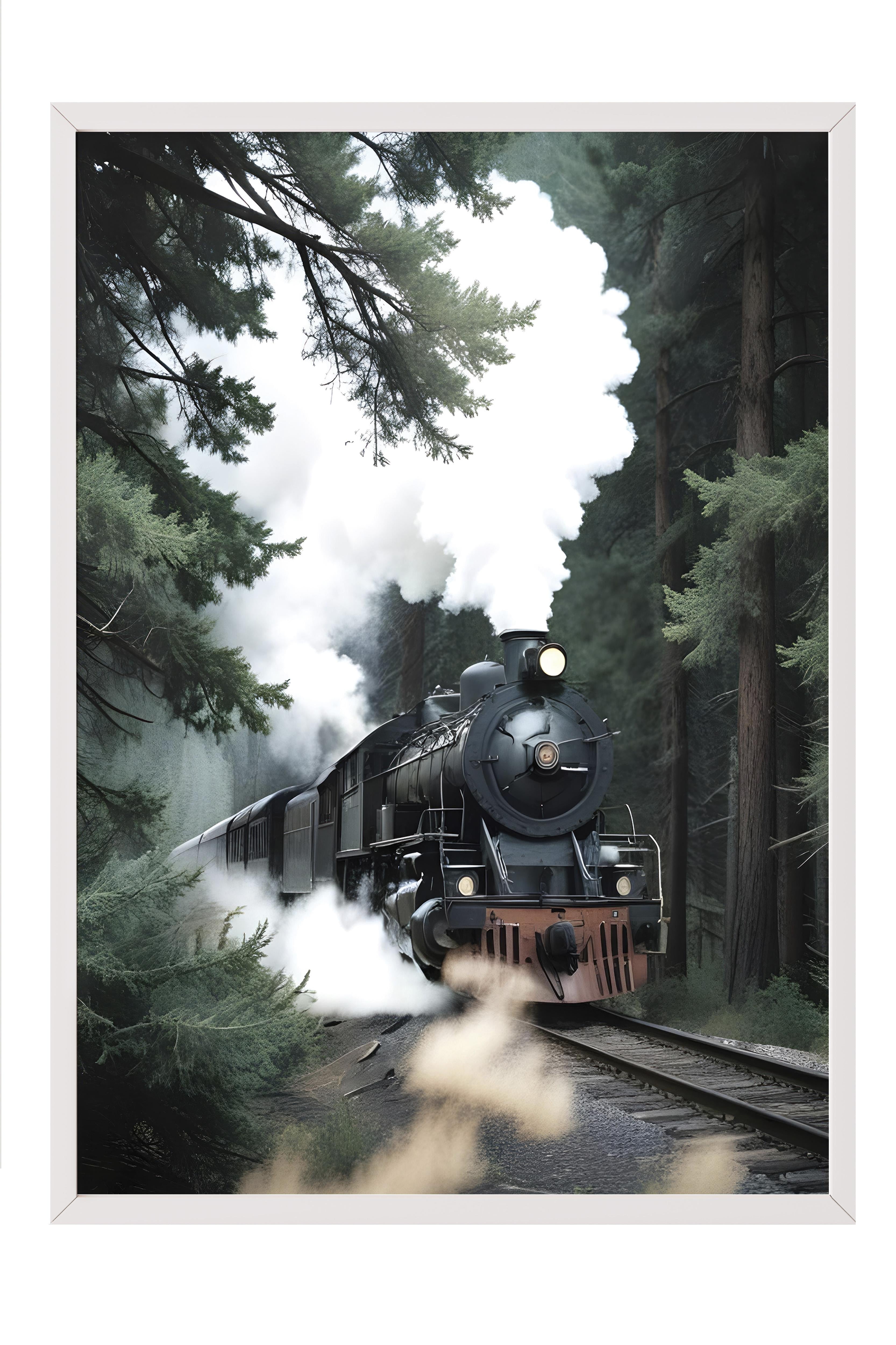 Magical Steam Train  Beyaz Çerçeveli Tablo, Duvar Tablosu Comfort Serisi NO:108497