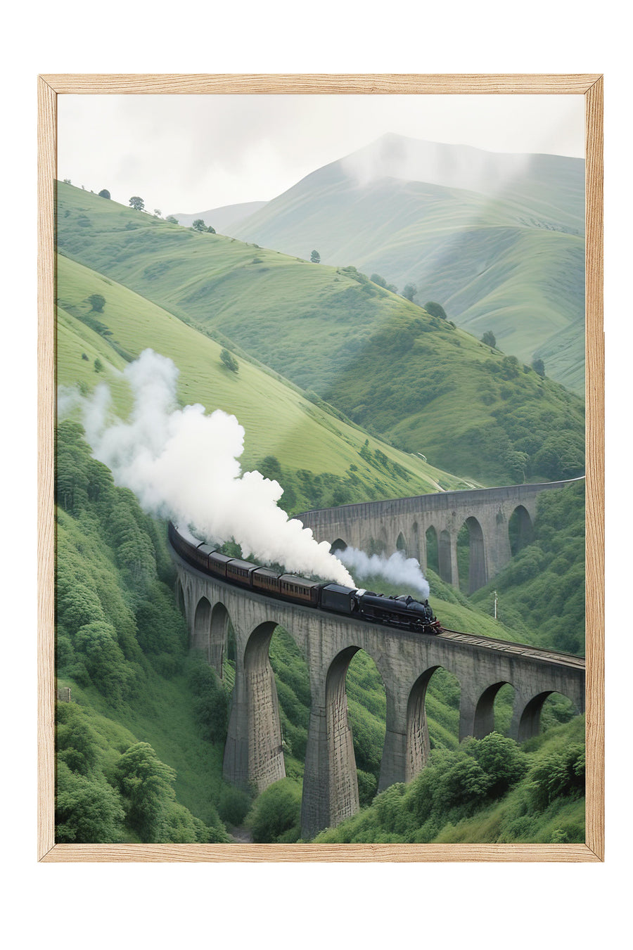 Yeşil Vadide Buharlı Tren Doğa Comfort Serisi Poster – Ahşap Çerçeveli Tablo