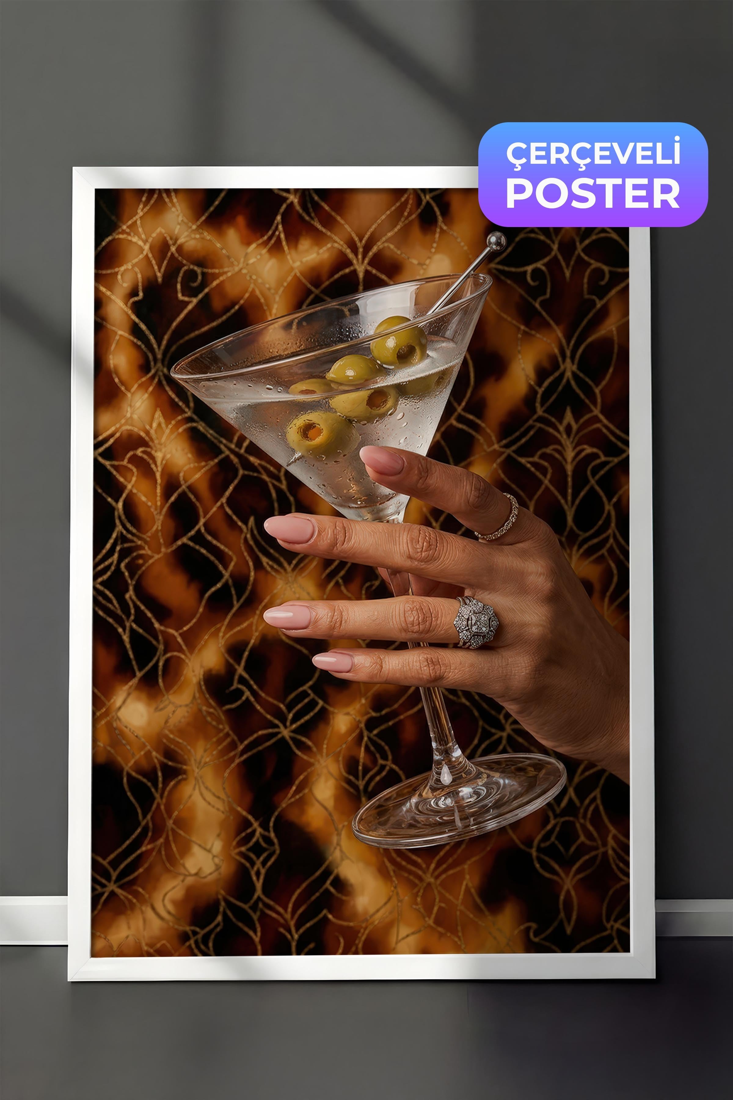 Martini Bardağı Posteri, Beyaz Çerçeveli Poster, Old Money Serisi, NO:113123