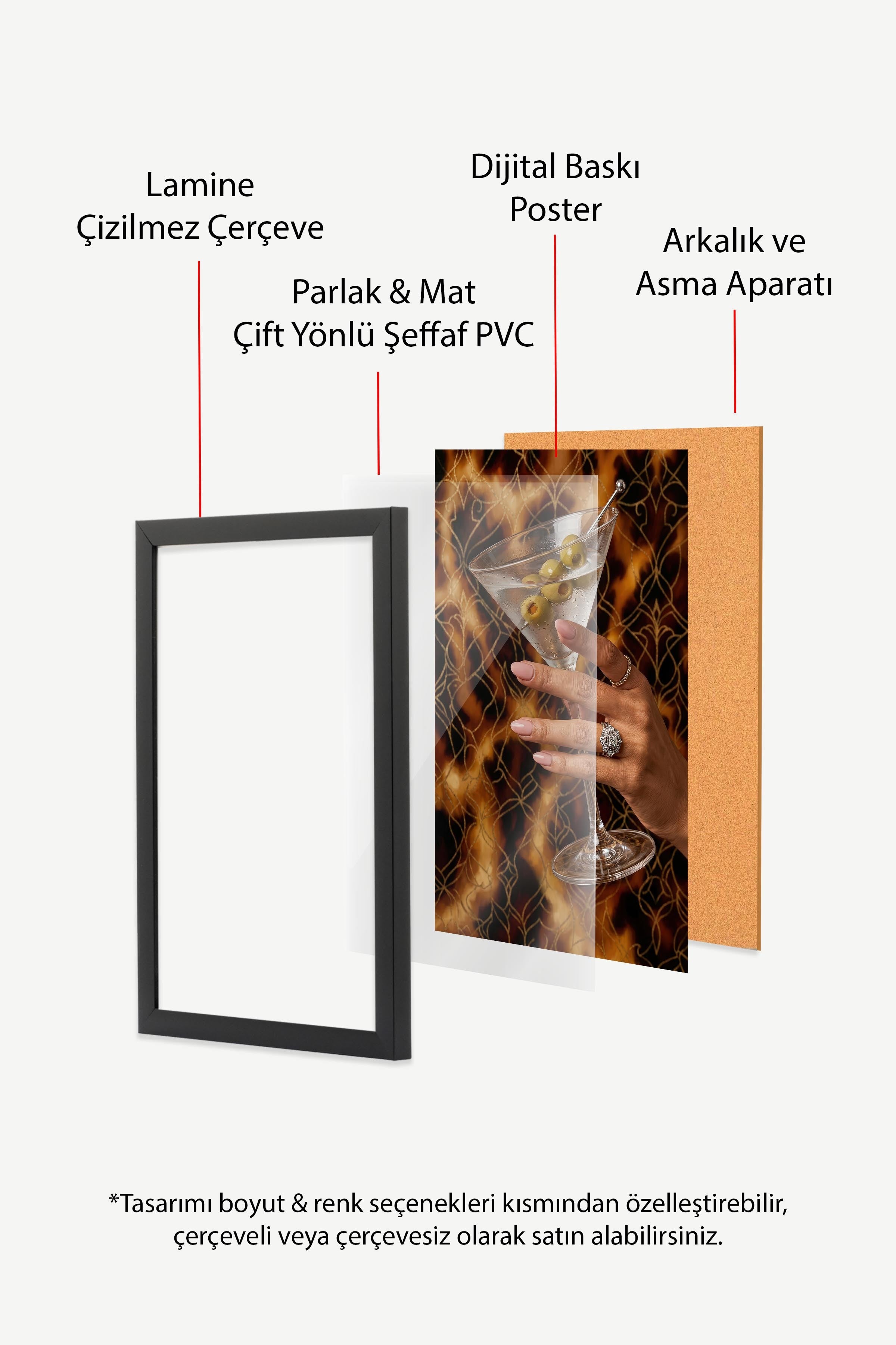 Martini Bardağı Posteri, Siyah Çerçeveli Poster, Old Money Serisi, NO:113123