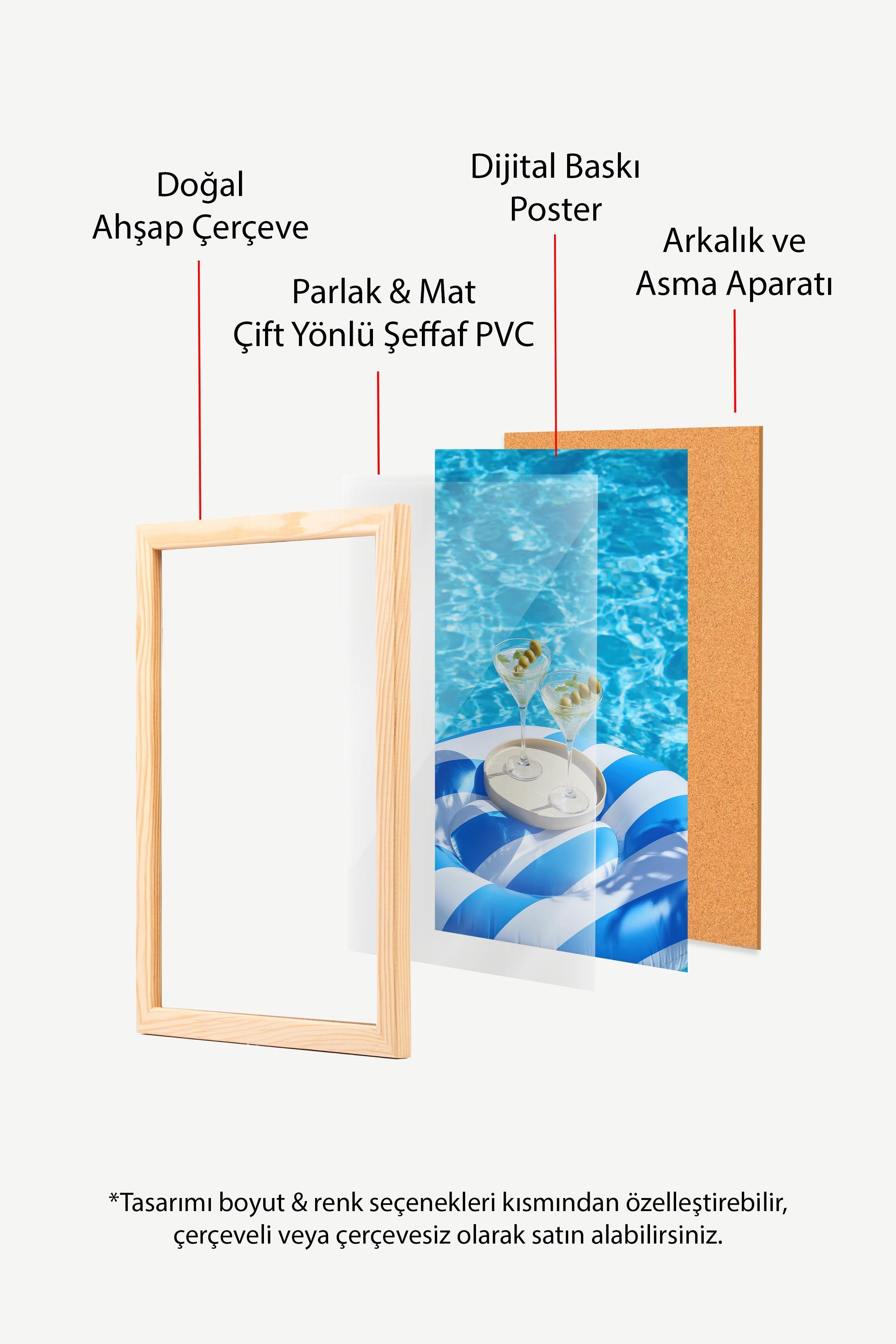 Martini ve Havuz Posteri, Ahşap Çerçeveli Poster, Old Money Serisi, NO:113212