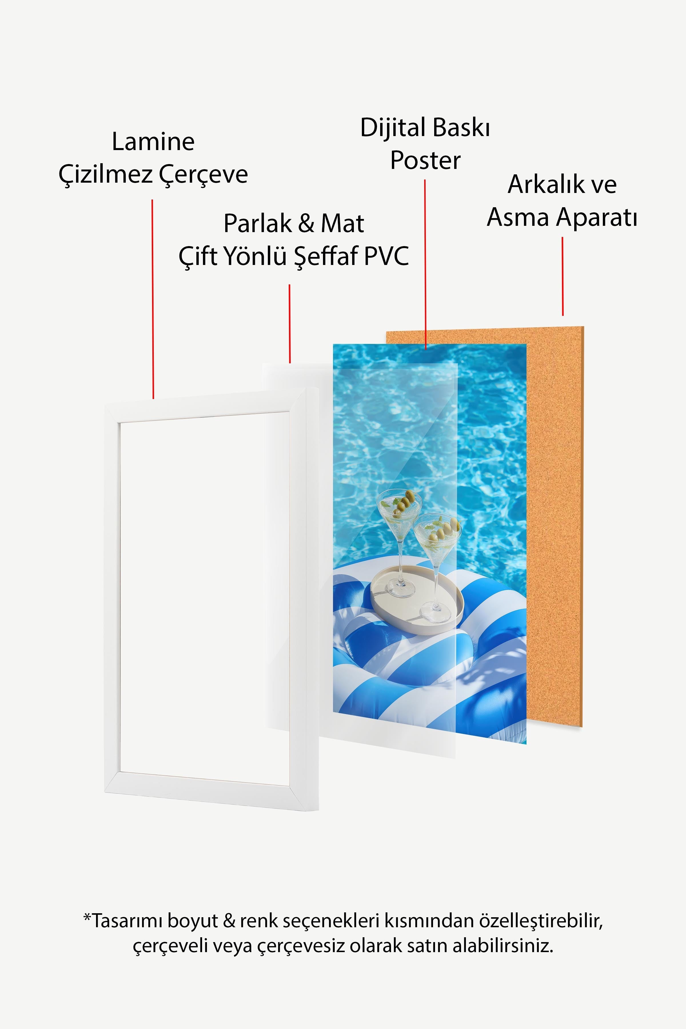 Martini ve Havuz Posteri, Beyaz Çerçeveli Poster, Old Money Serisi, NO:113212