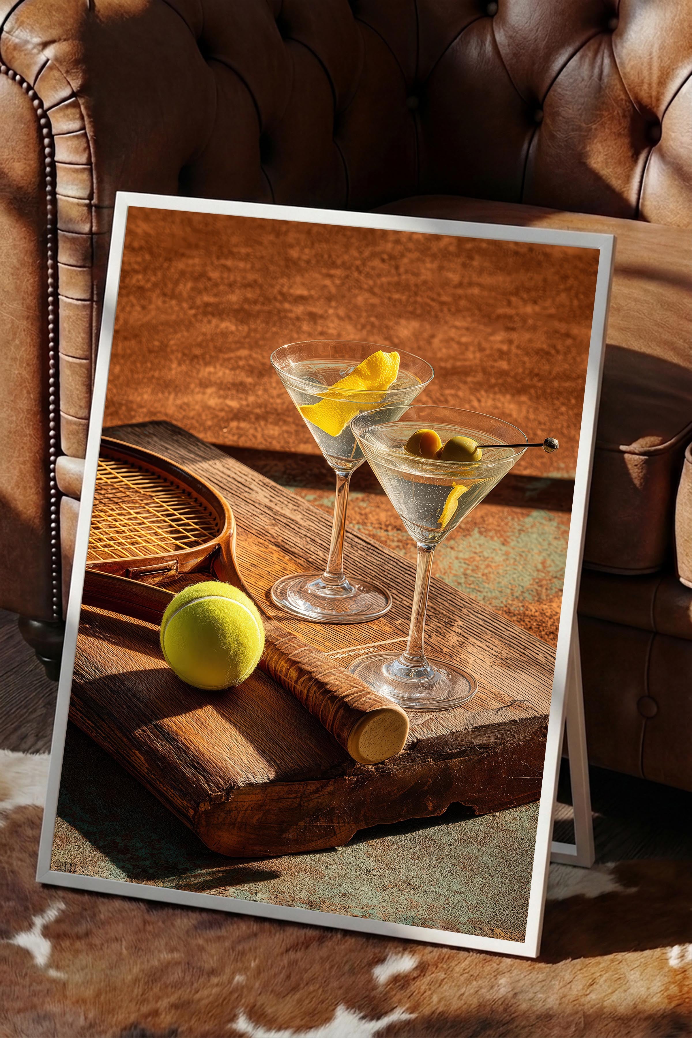 Martini ve Tenis Posteri, Beyaz Çerçeveli Poster, Old Money Serisi, NO:113226