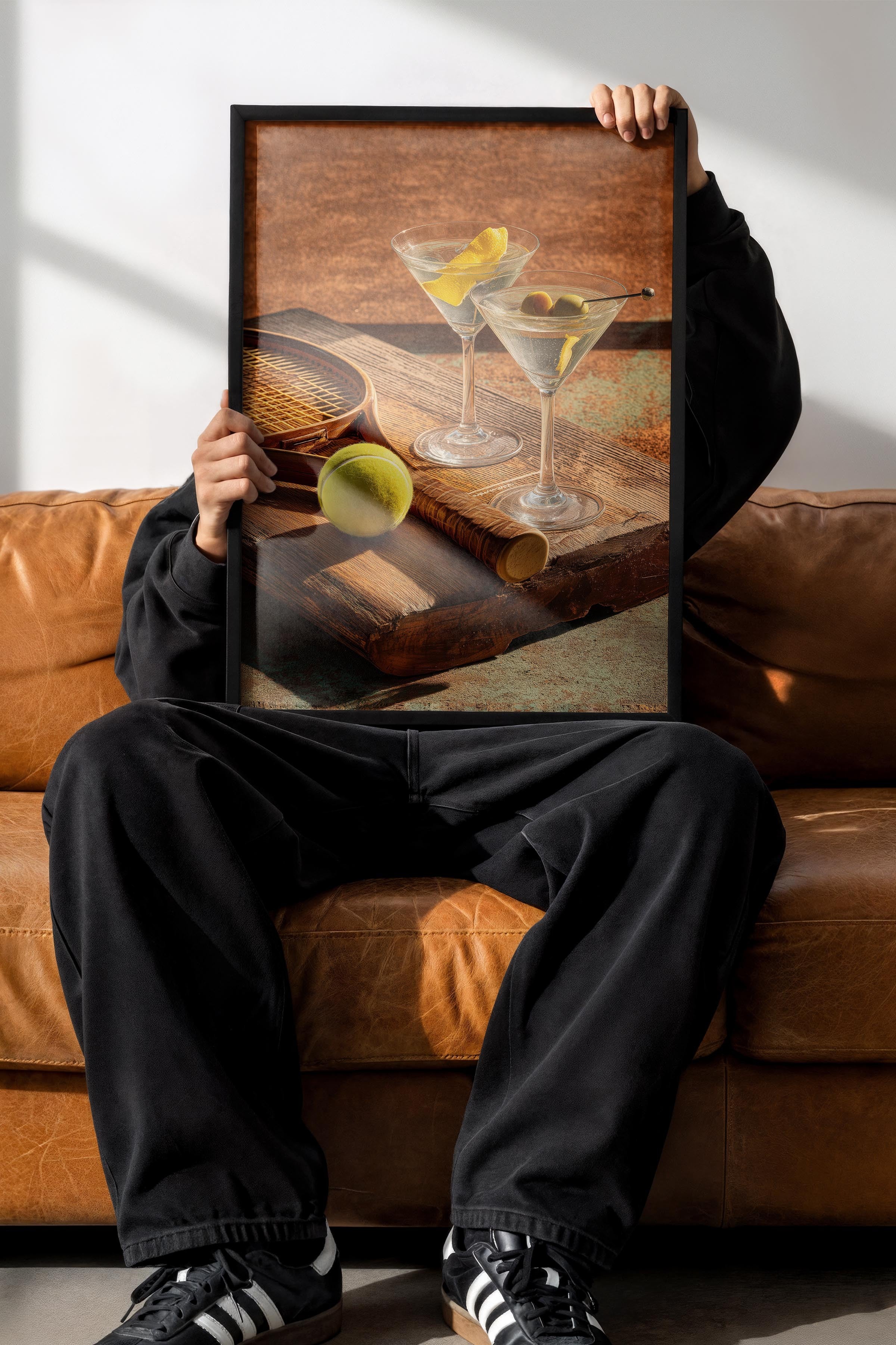 Martini ve Tenis Posteri, Siyah Çerçeveli Poster, Old Money Serisi, NO:113226