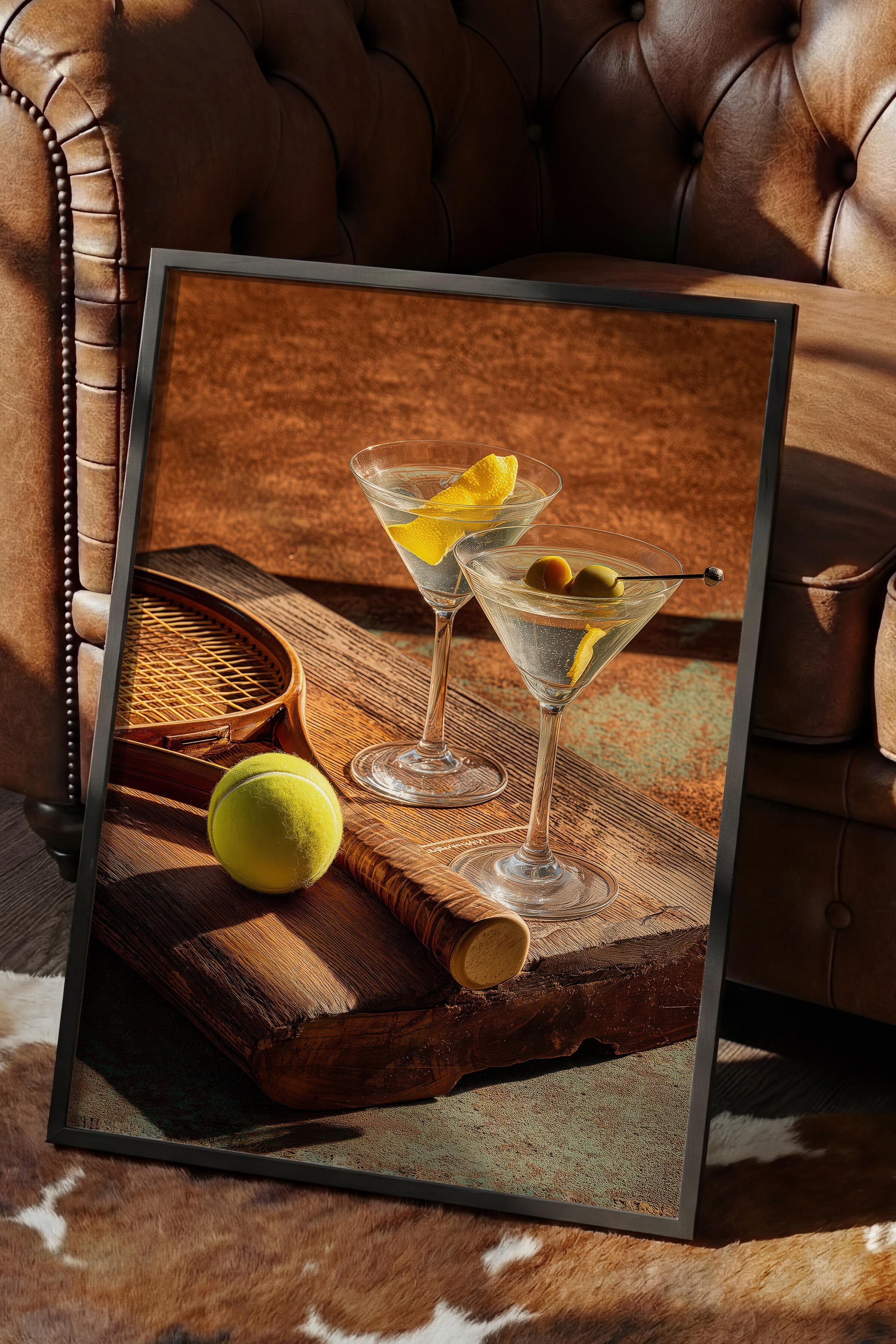 Martini ve Tenis Posteri, Siyah Çerçeveli Poster, Old Money Serisi, NO:113226