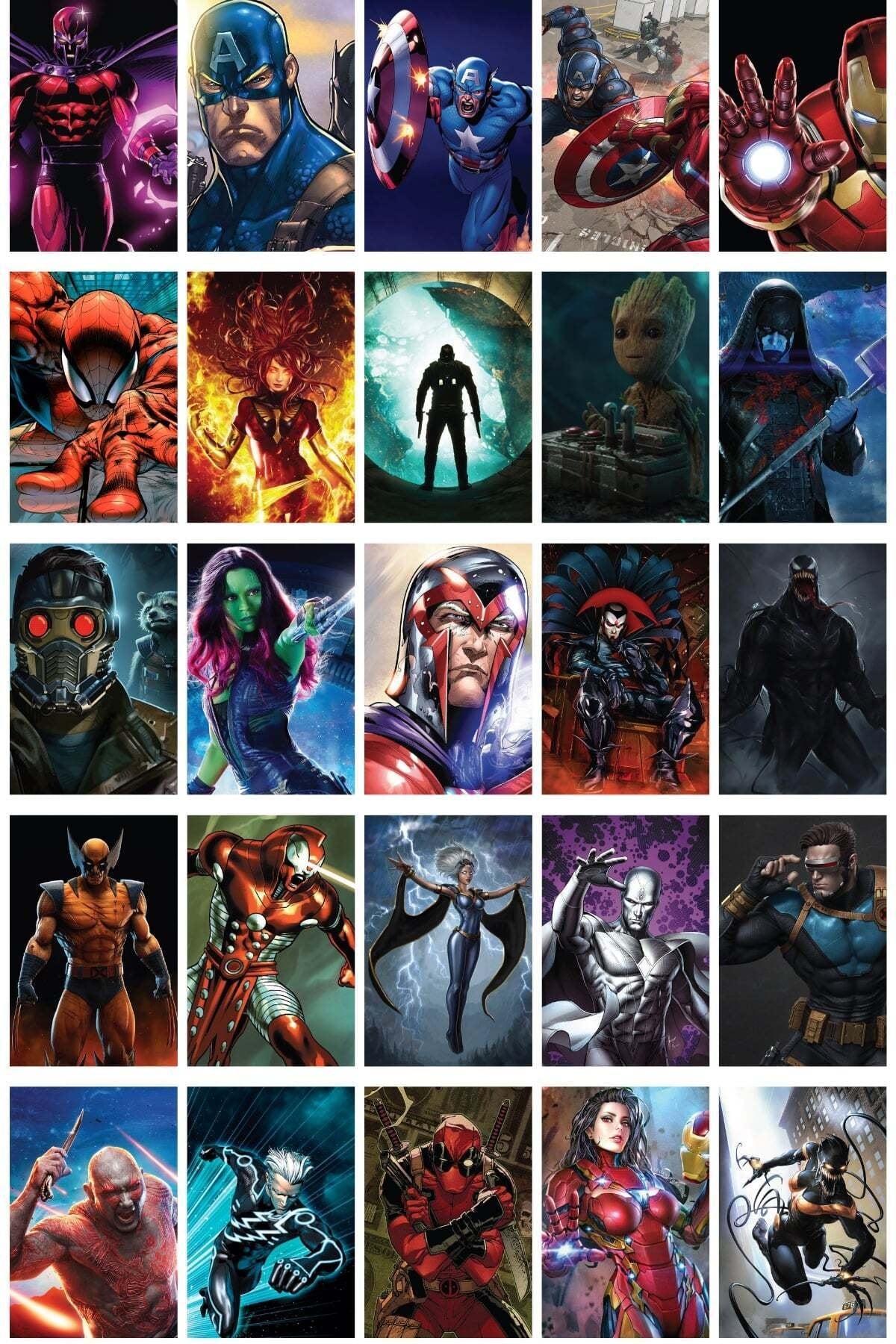 Marvel Kahramanlar Çizim Poster Seti - Kolaj Seti - 110 Adet - Arkası Yapışkanlı 10cm*15cm - Kutulu