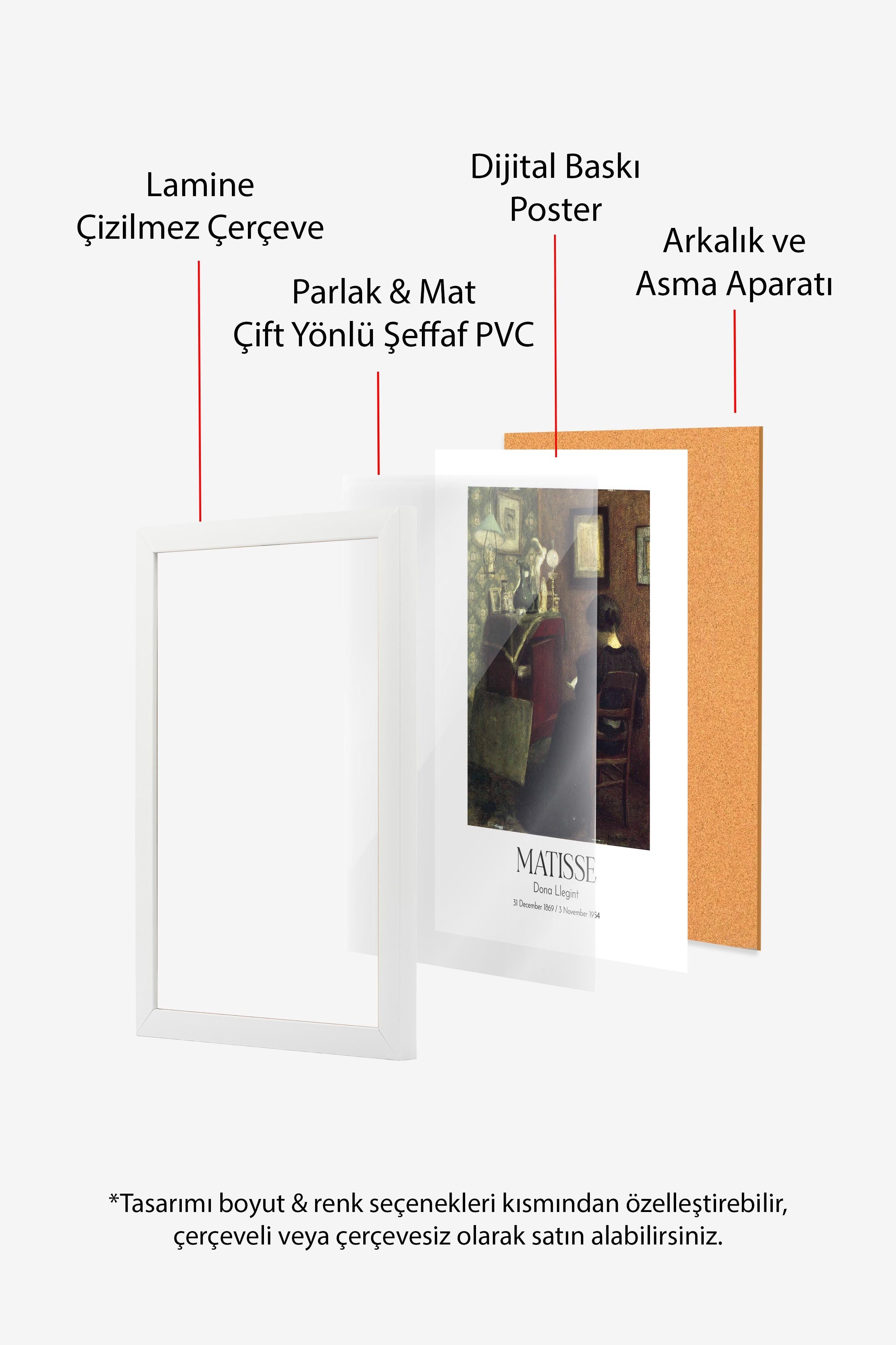 Matisse - Dona Llegint, Beyaz Çerçeveli Tablo, Sanat Serisi NO:112299