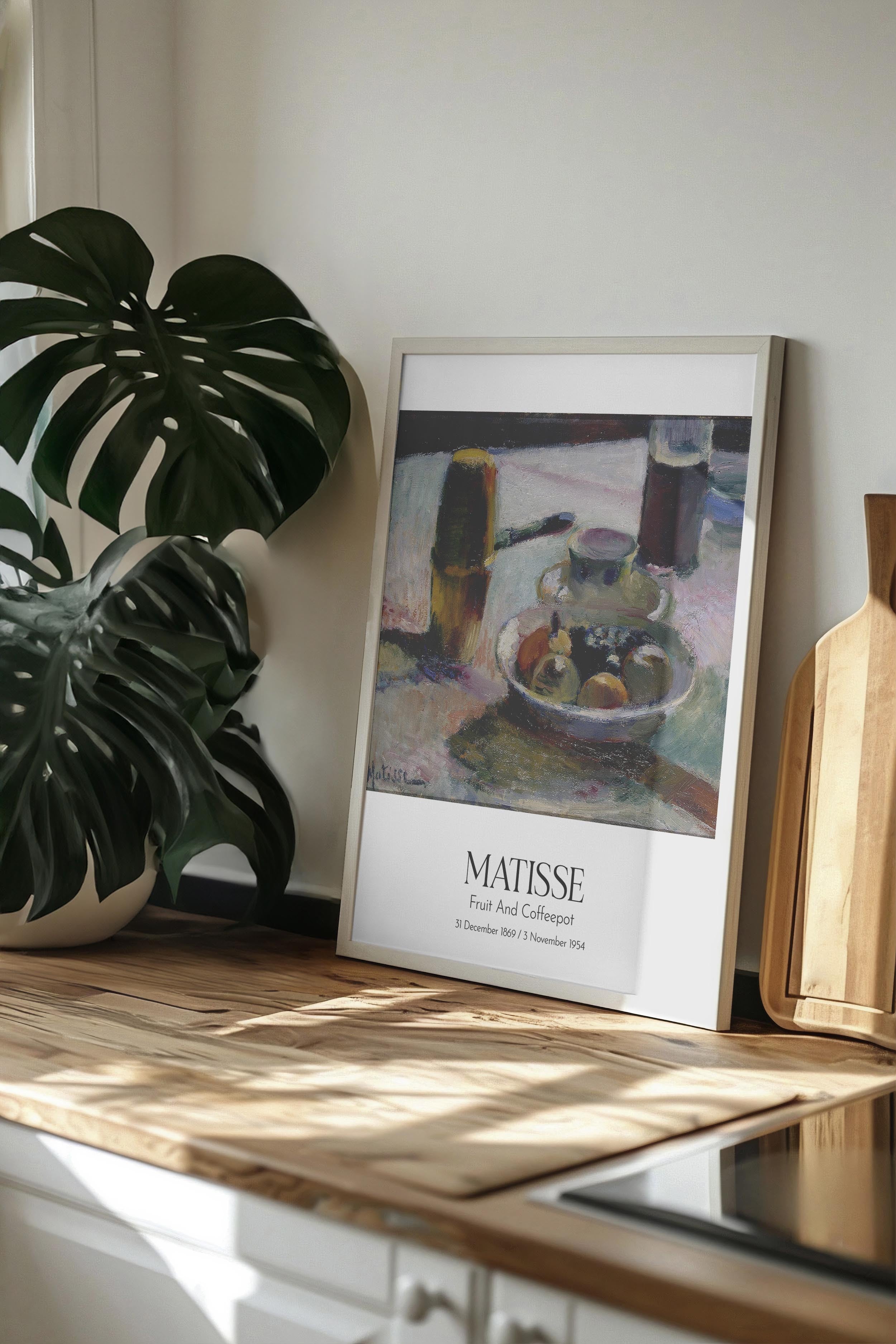 Matisse - Fruit And Coffeepot, Beyaz Çerçeveli Tablo, Sanat Serisi NO:112300