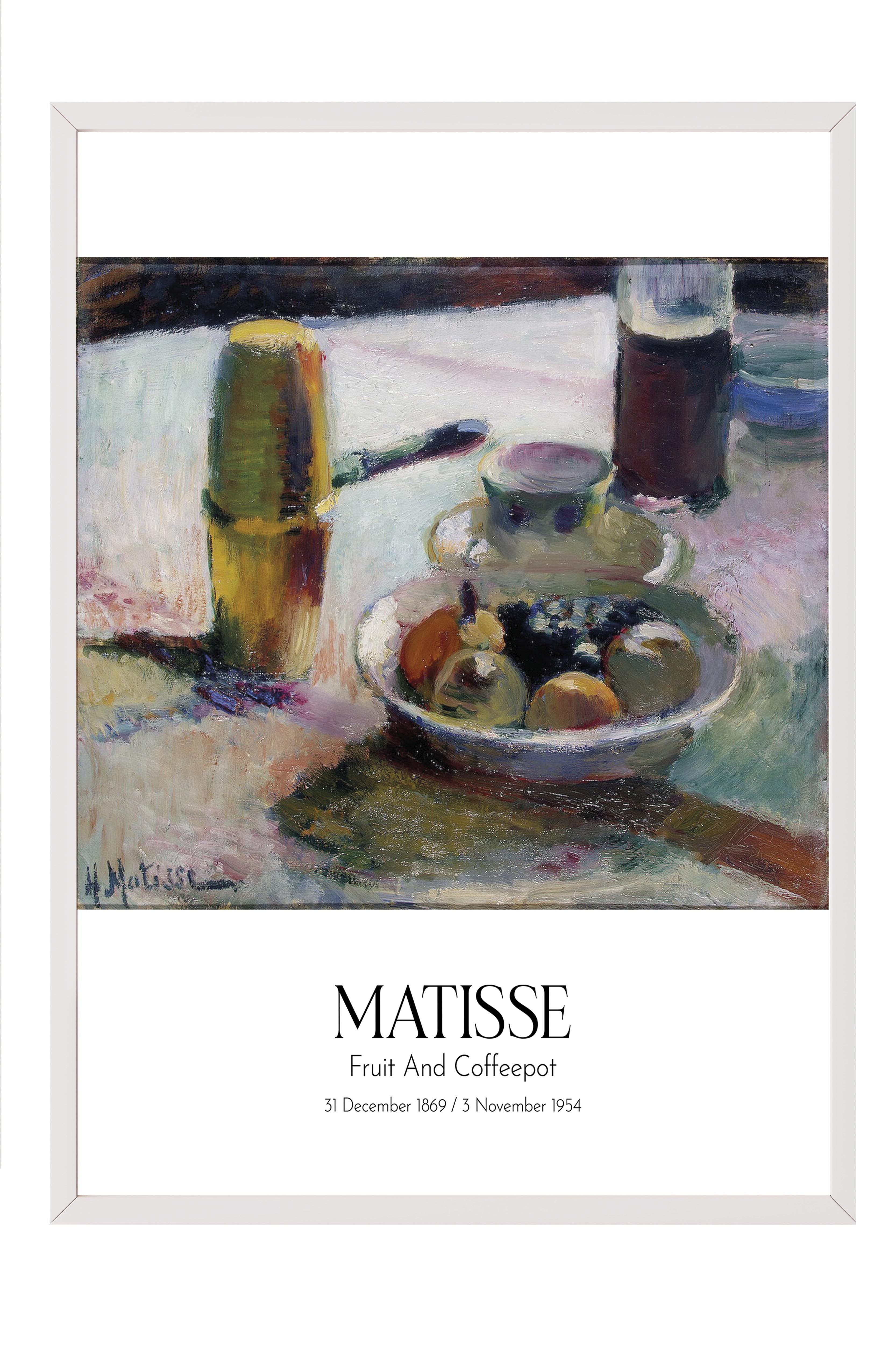 Matisse - Fruit And Coffeepot, Beyaz Çerçeveli Tablo, Sanat Serisi NO:112300