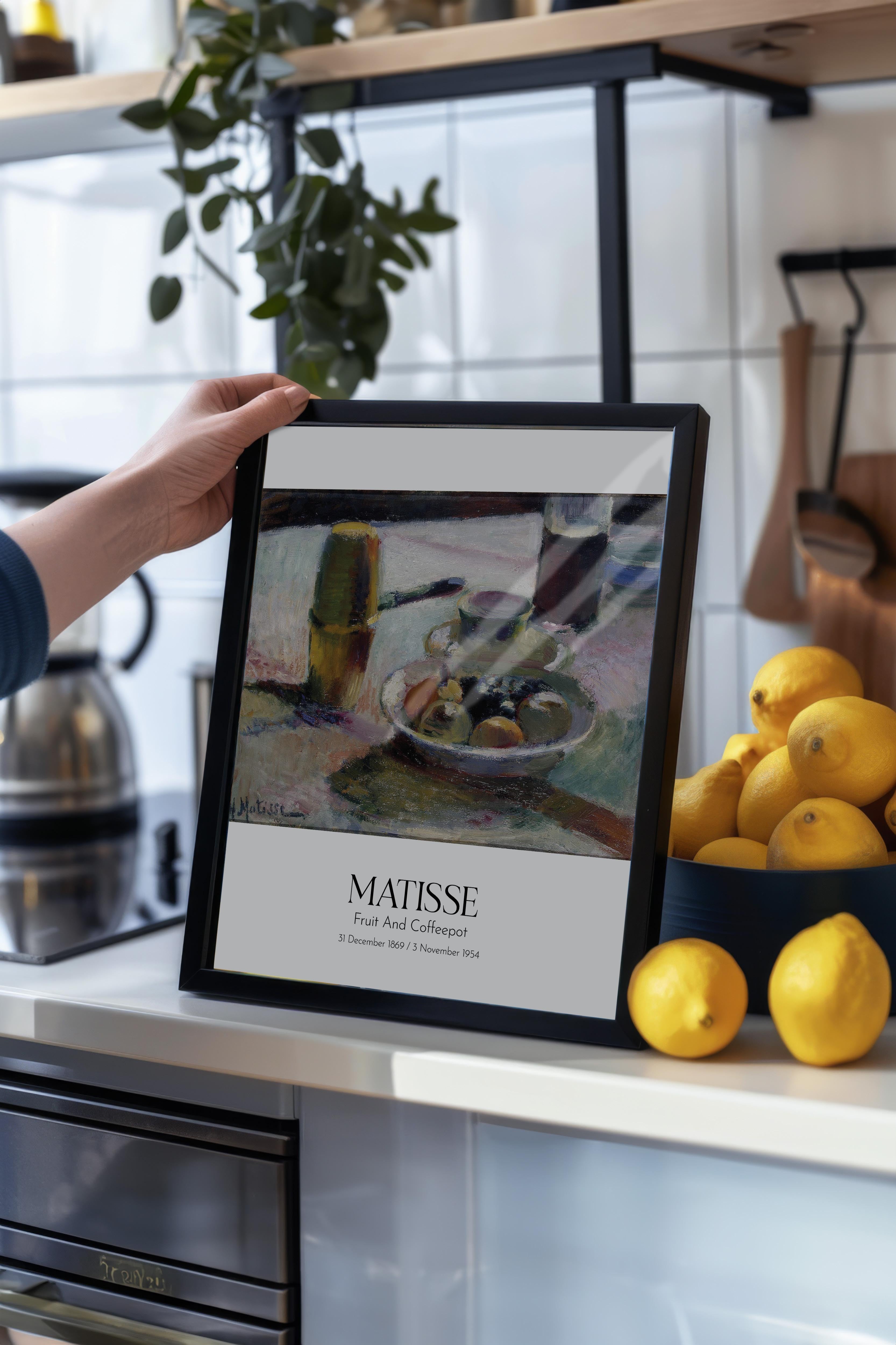 Matisse - Fruit And Coffeepot, Siyah Çerçeveli Tablo, Sanat Serisi NO:112300