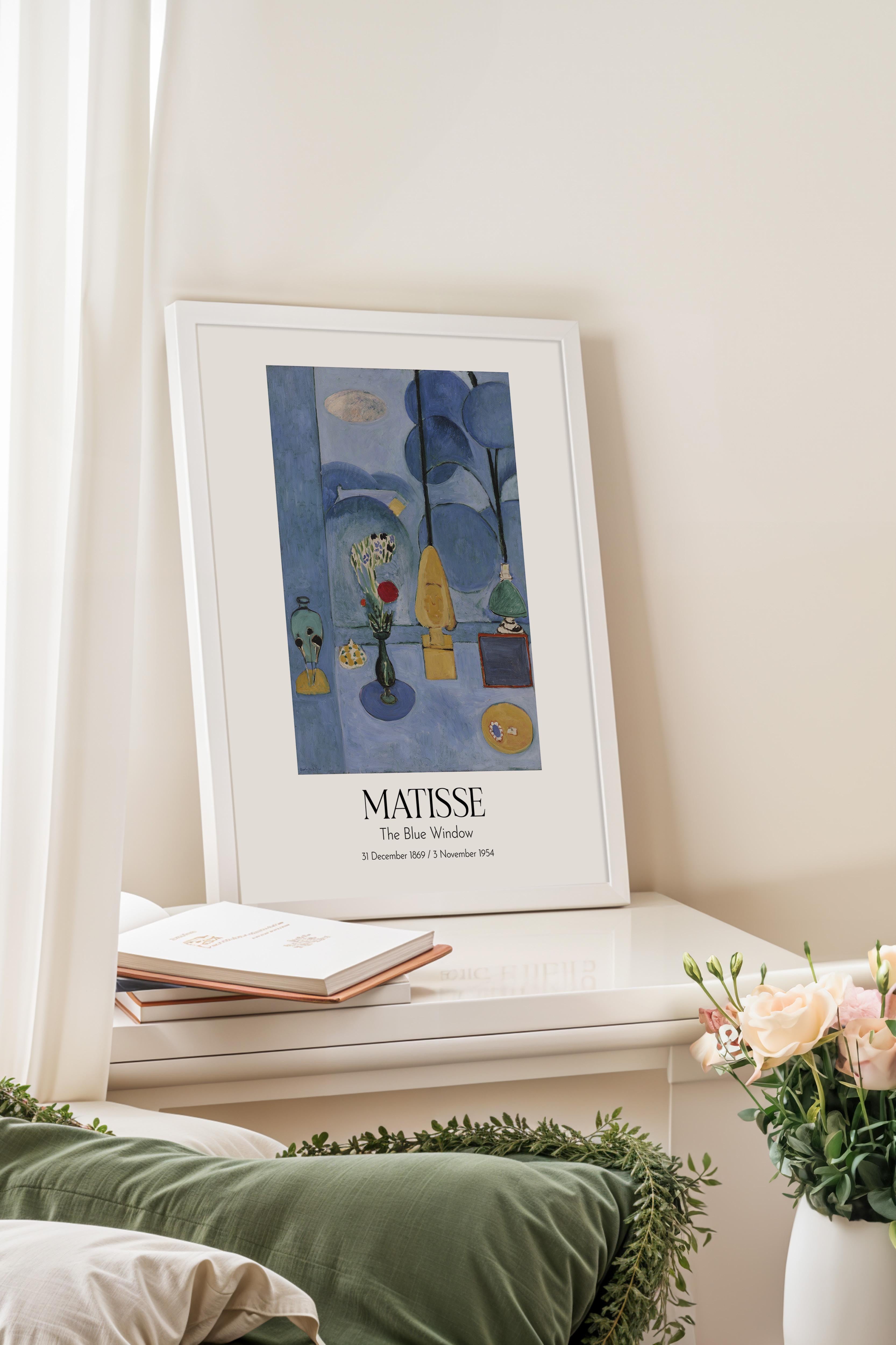 Matisse - The Blue Window, Beyaz Çerçeveli Tablo, Sanat Serisi NO:112308