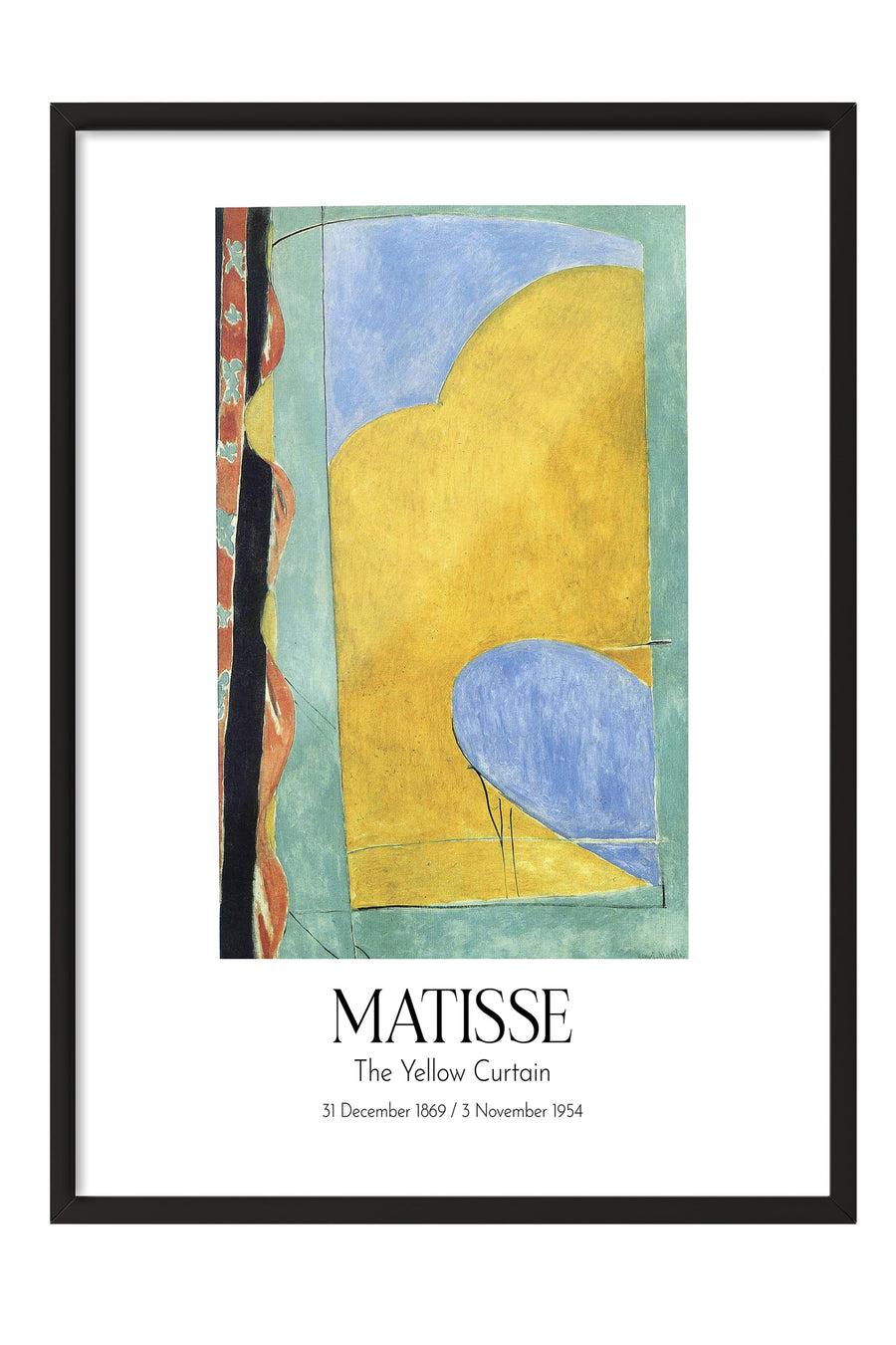 Matisse - The Yellow Curtain, Siyah Çerçeveli Tablo, Sanat Serisi NO:112309