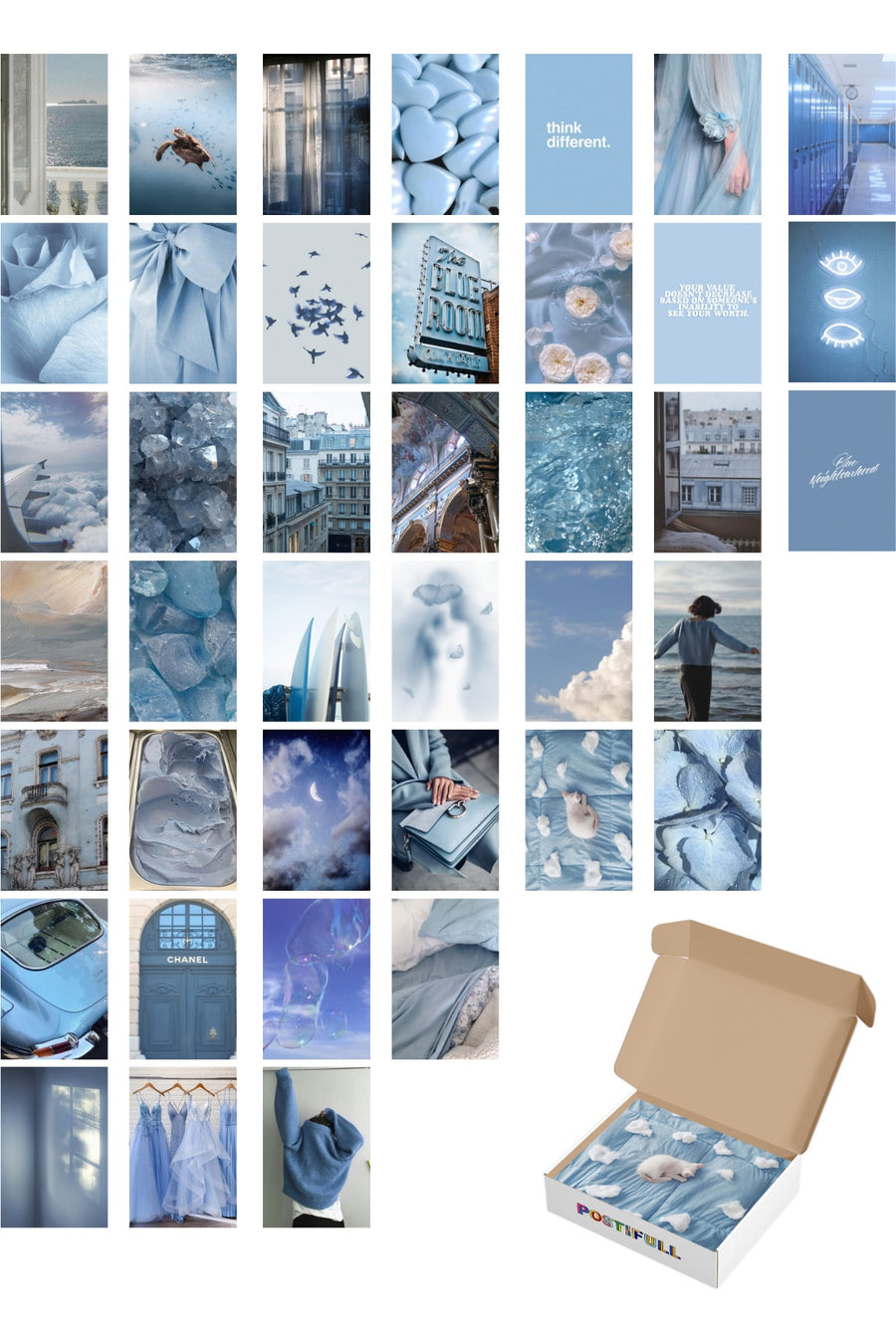 Mavi Duvar Posteri Kolaj Seti - 40 Adet - Arkası Yapışkanlı Poster Seti - 10cm*15cm - Kutulu Set